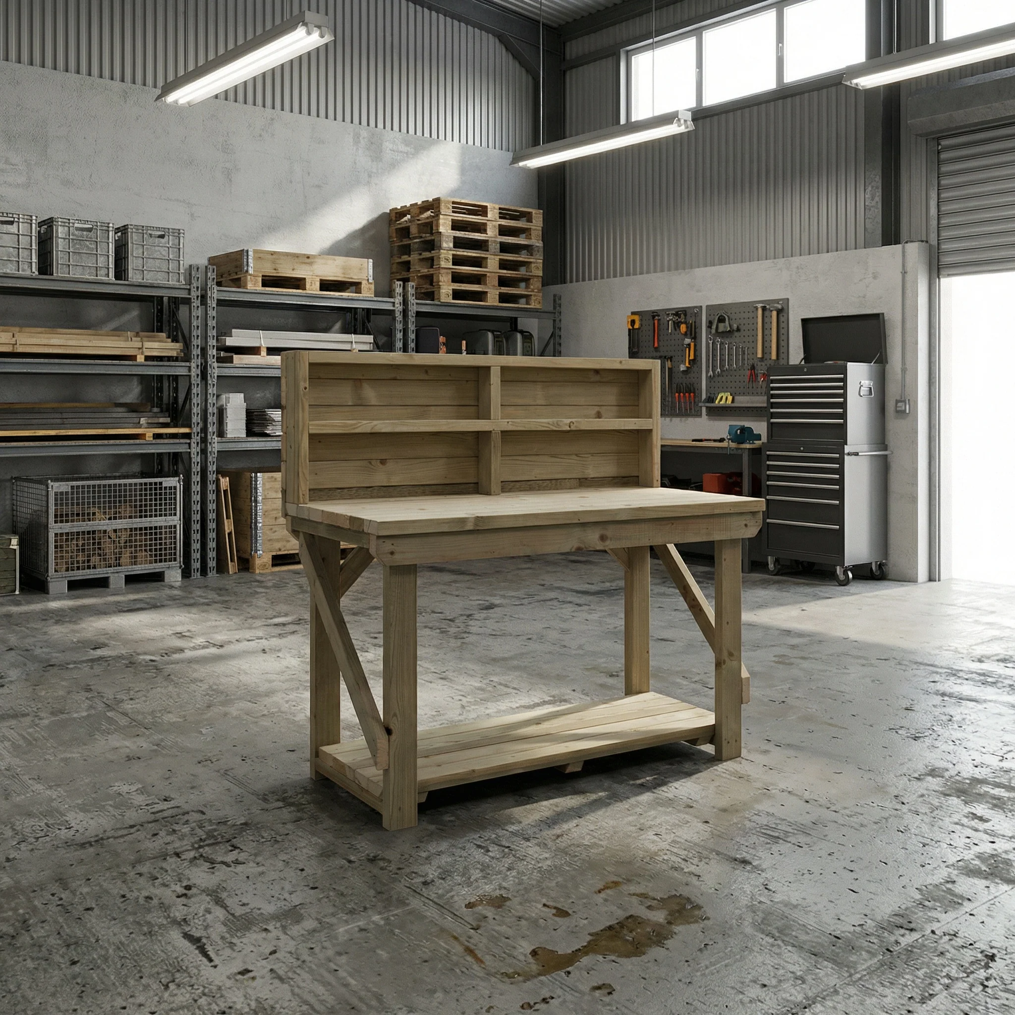 Indoor/outdoor workbench, pressure treated bench with back panel - Image 6