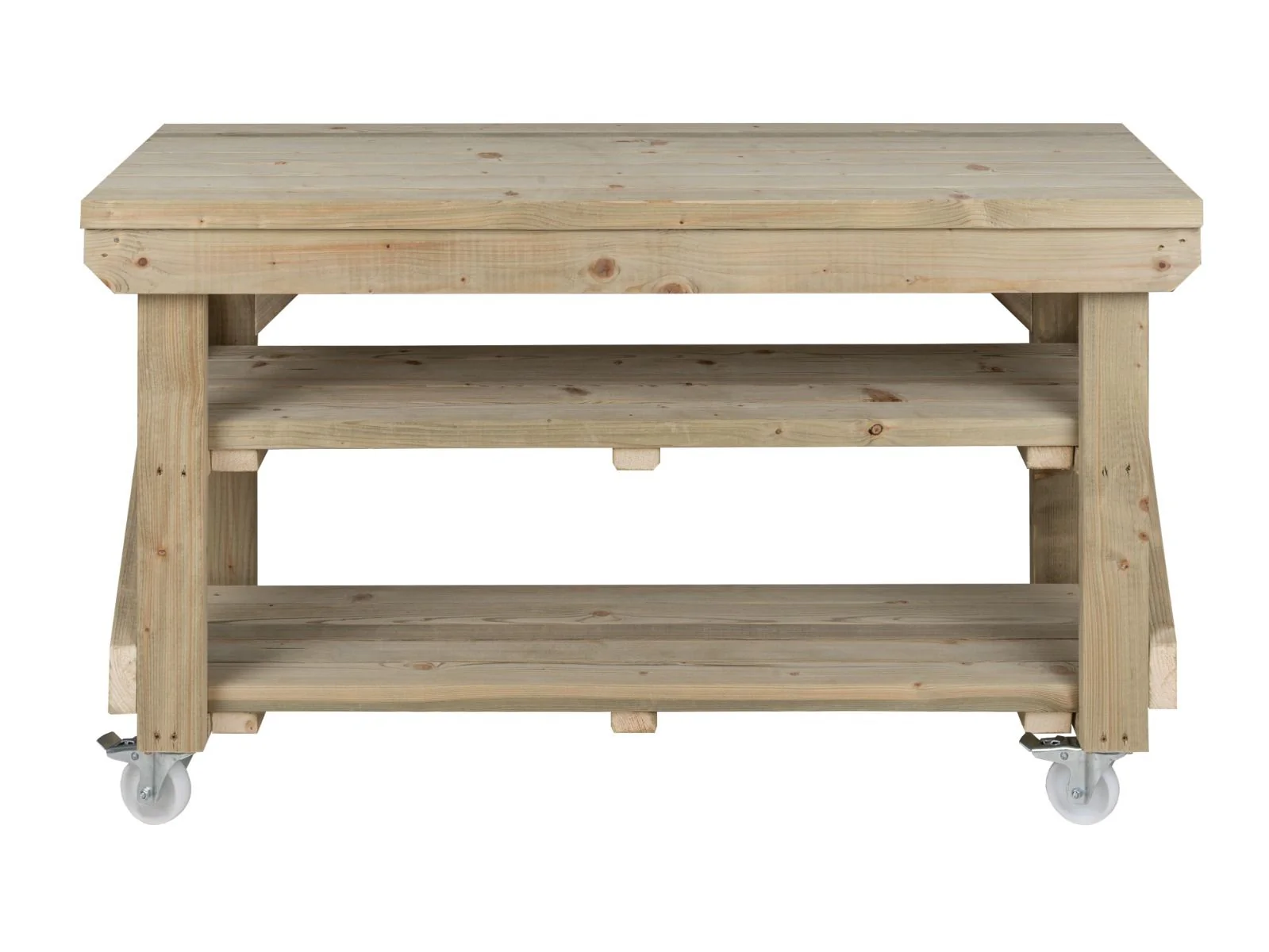 Indoor/outdoor workbench, pressure treated bench with double shelf and wheels - Image 11