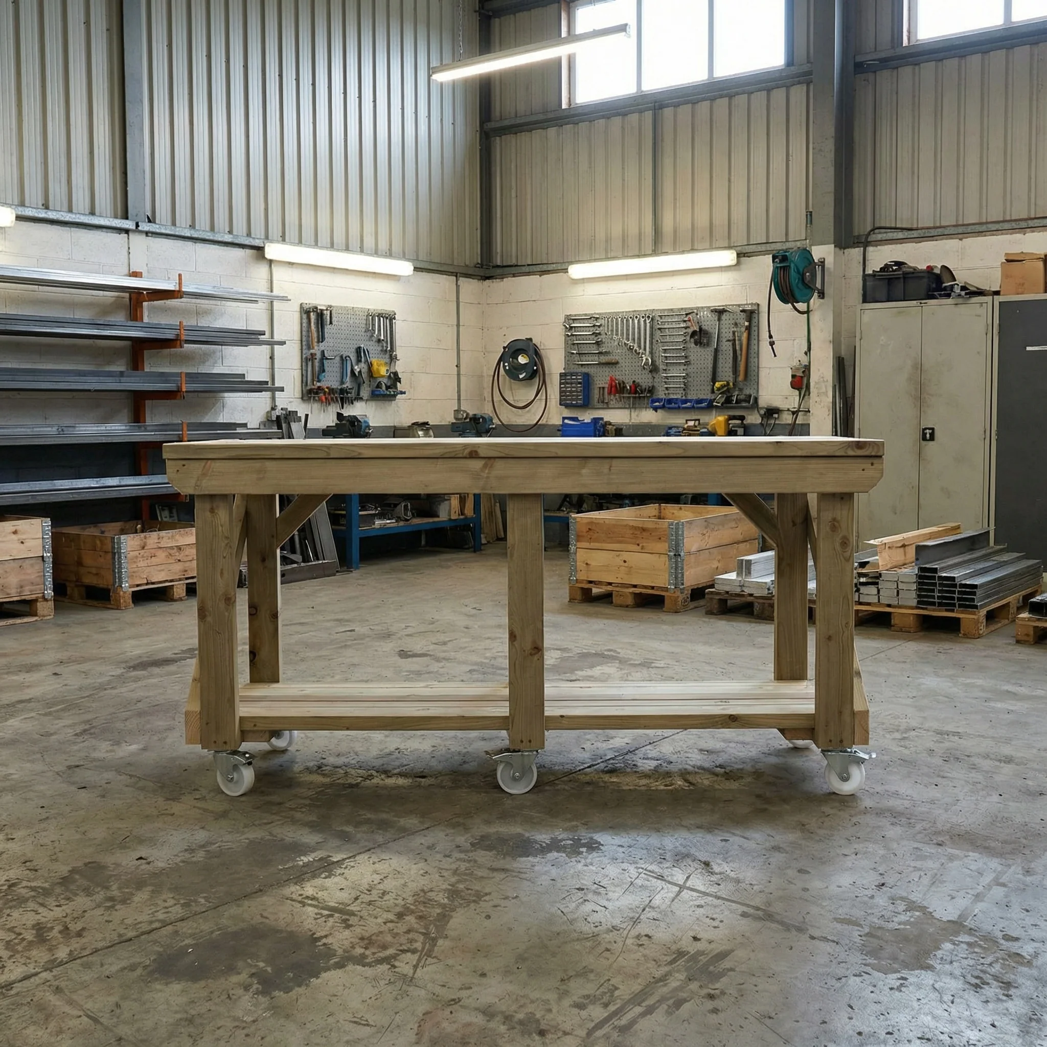 Indoor/outdoor workbench, pressure treated bench with wheels - Image 5