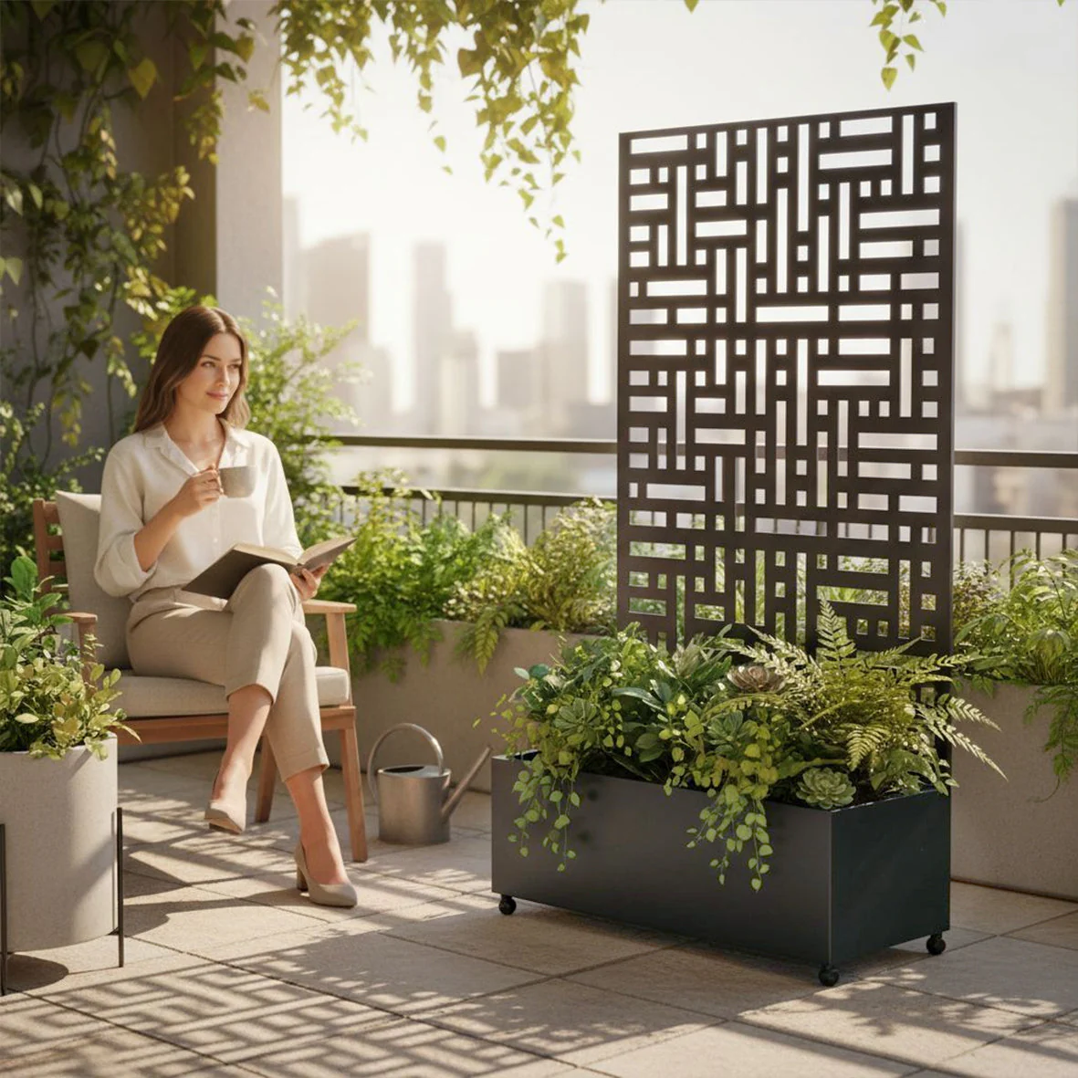 Metal Indoor/Outdoor Privacy Screen with Plant Pot - 90cm x 180cm - Image 17