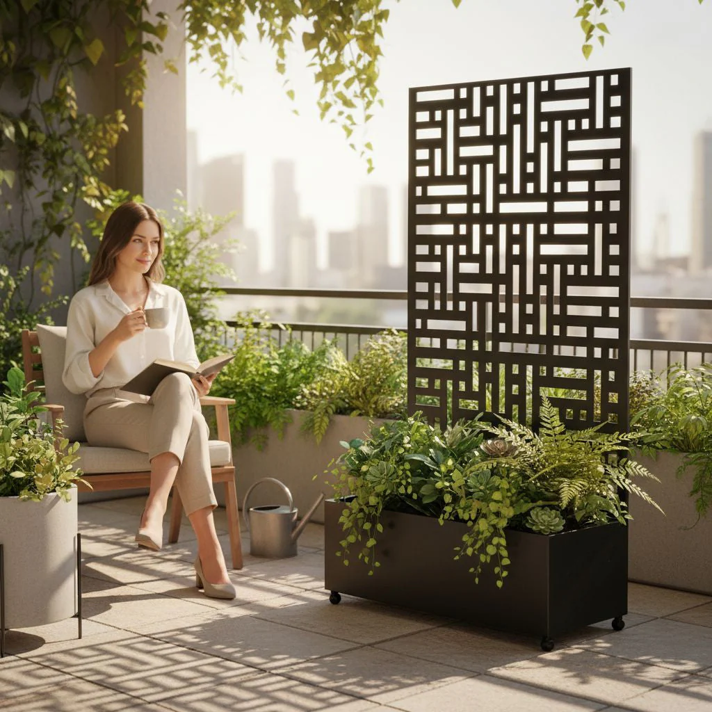 Metal Indoor/Outdoor Privacy Screen with Plant Pot - 90cm x 180cm - Image 2