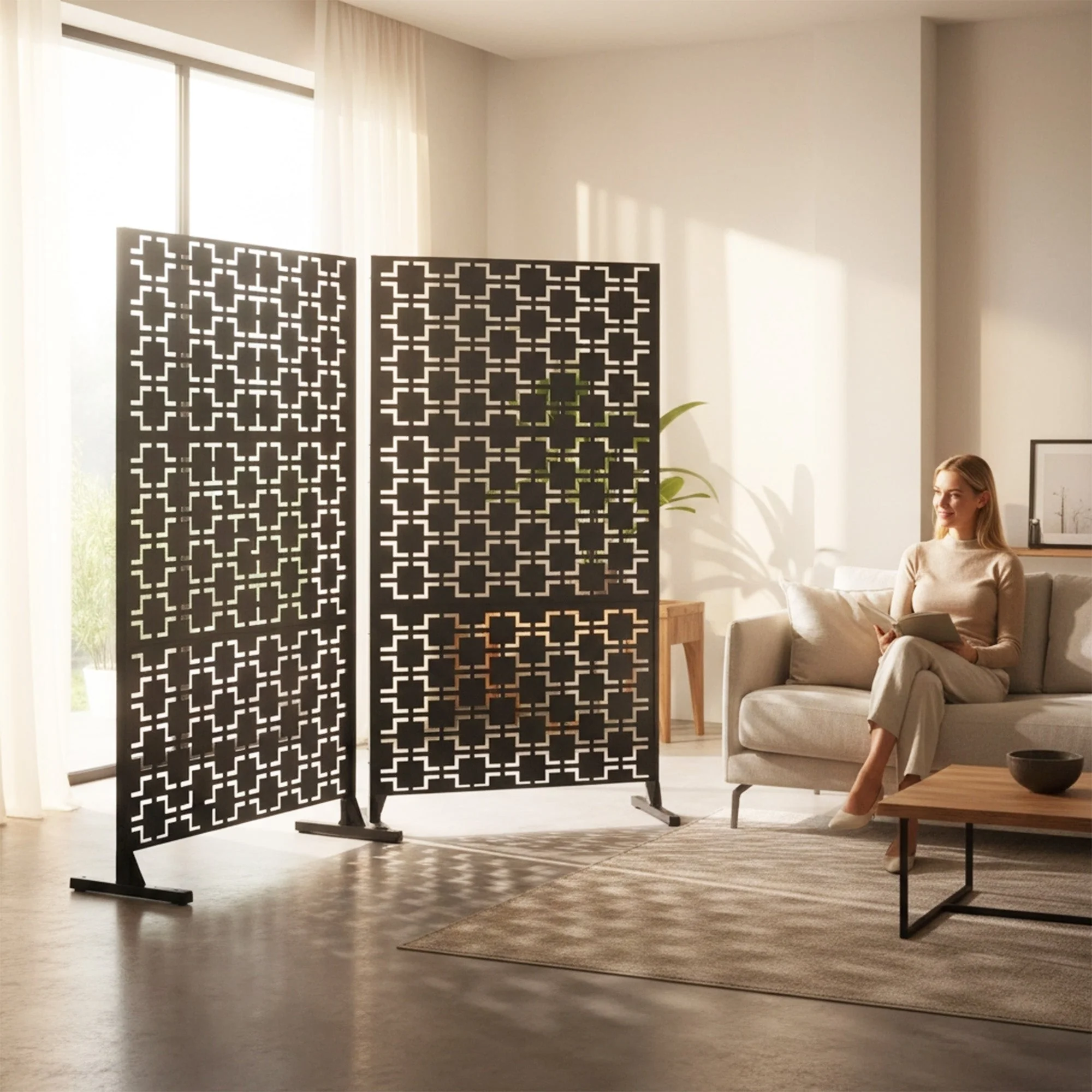 Metal Indoor/Outdoor Privacy Screen with Stand 120cm x 180cm - Squares - Image 15