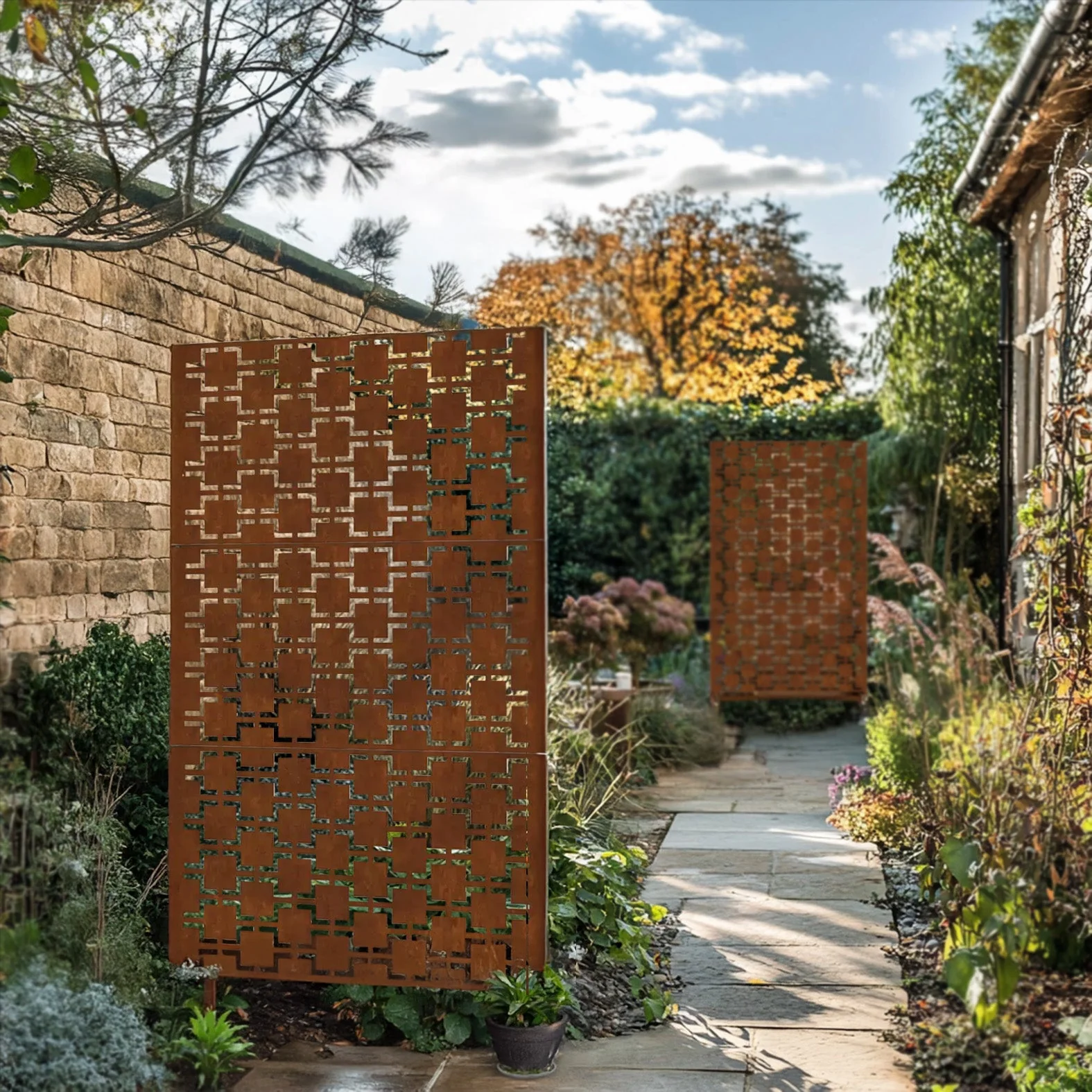 Metal Indoor/Outdoor Privacy Screen with Stand 120cm x 180cm - Squares - Image 2
