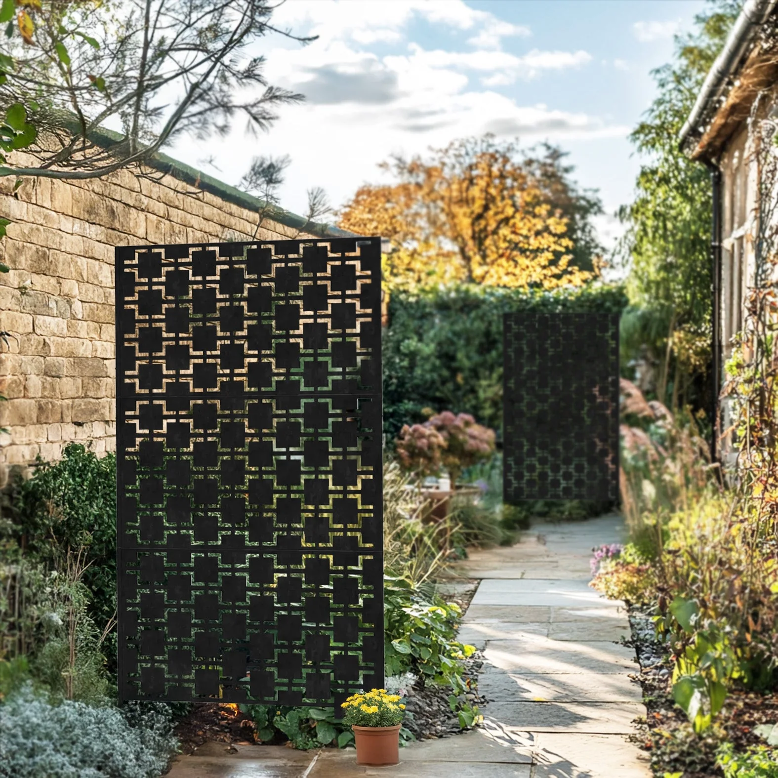 Metal Indoor/Outdoor Privacy Screen with Stand 120cm x 180cm - Squares - Image 3