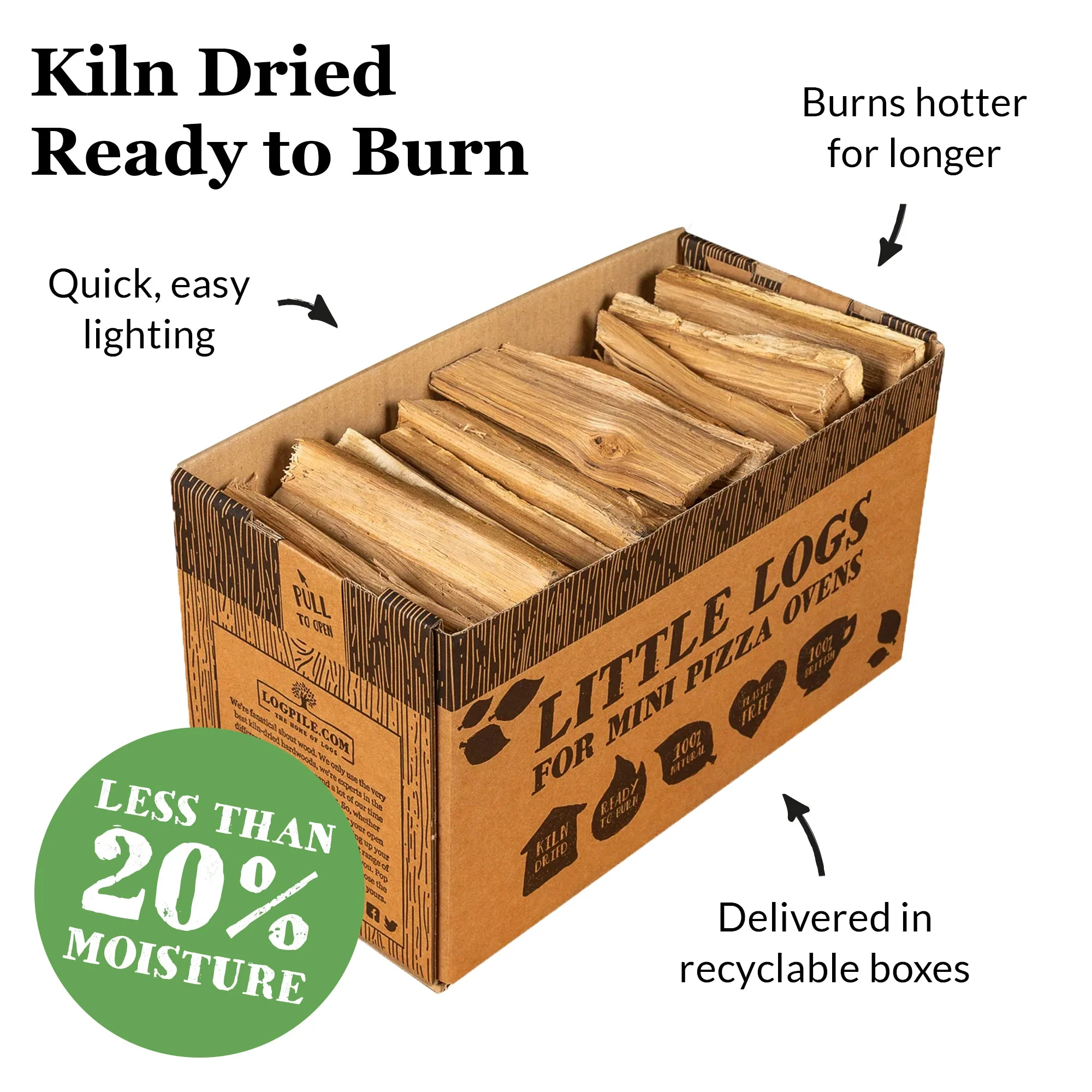 Oak Little Logs Starter Kit For Mini Pizza Ovens. 3 Boxes Little Logs, Natural Firelighters and Matches - Image 3