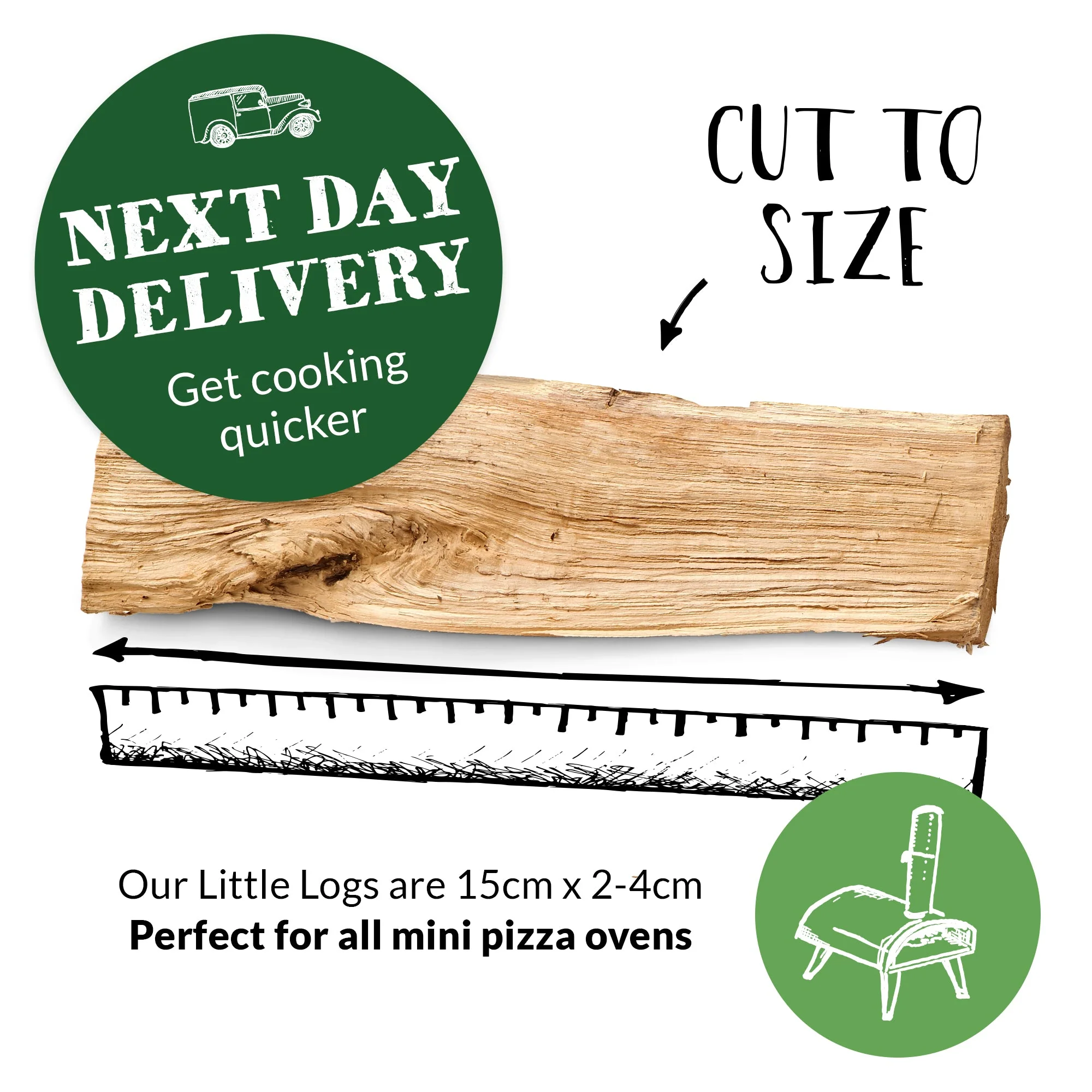 Oak Little Logs Starter Kit For Mini Pizza Ovens. 3 Boxes Little Logs, Natural Firelighters and Matches - Image 4