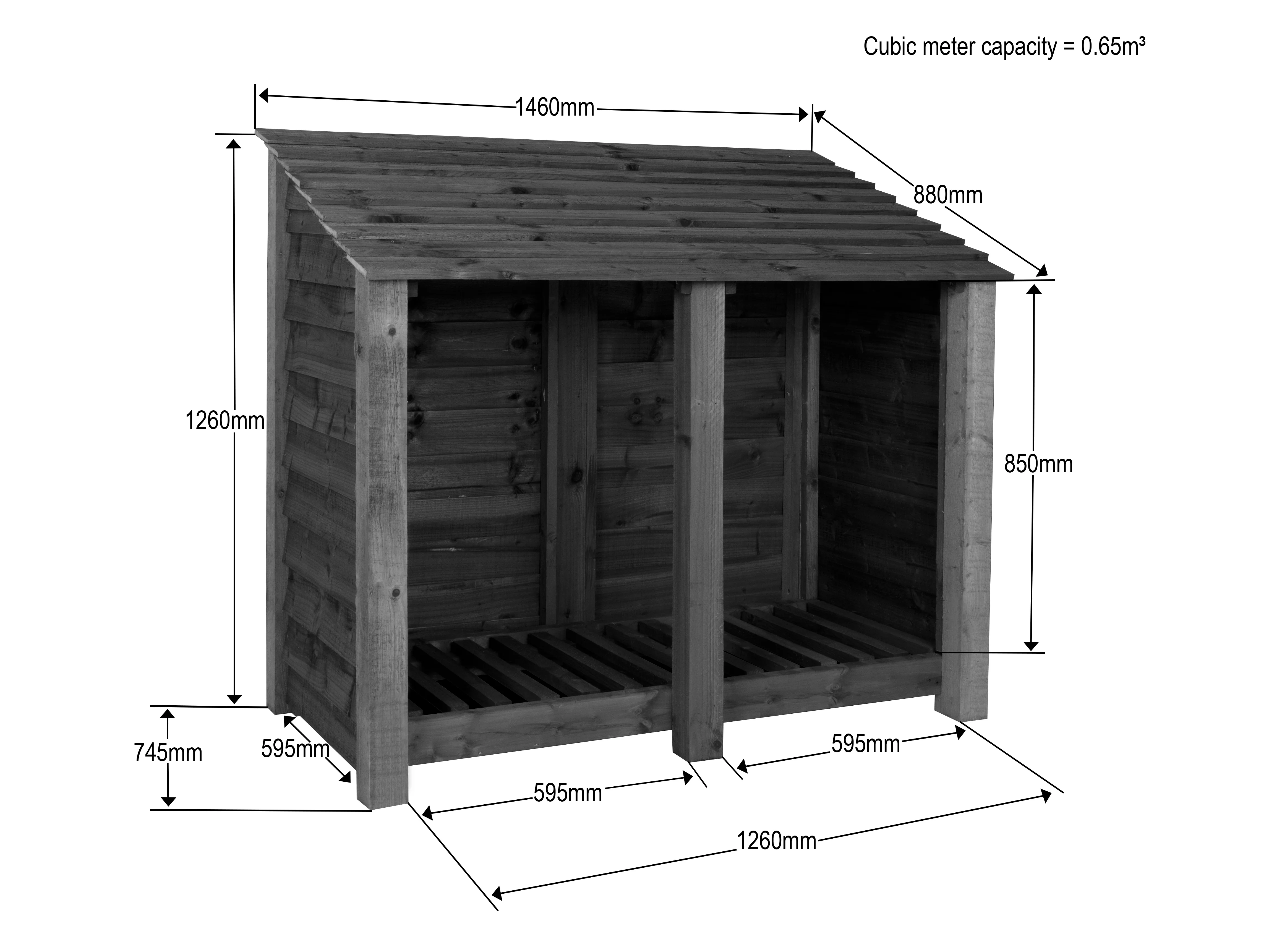 Premium Slatted Wooden Log Store W-146cm, H-126cm or 180cm, D-88cm - Image 5