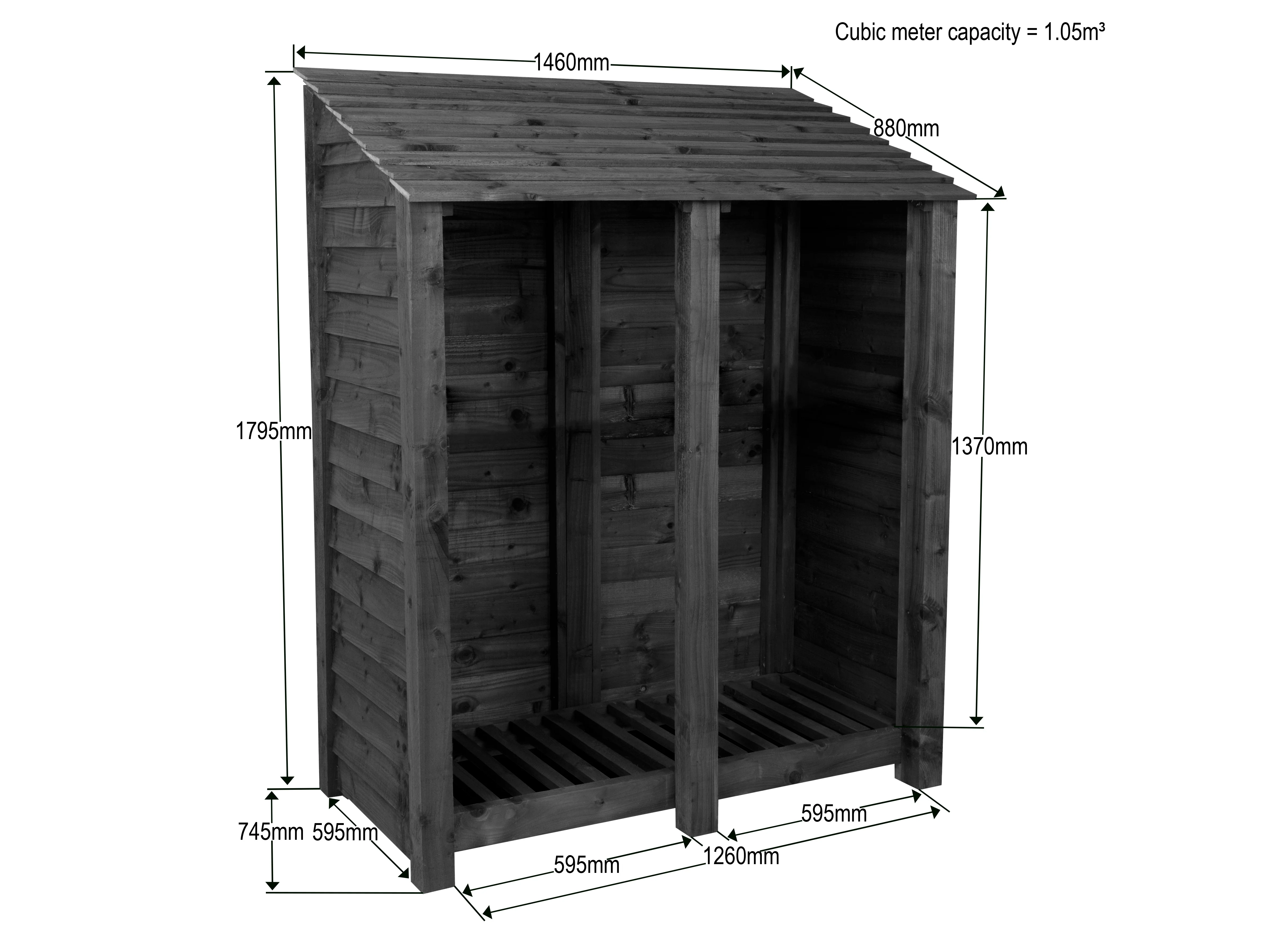 Premium Slatted Wooden Log Store W-146cm, H-126cm or 180cm, D-88cm - Image 6