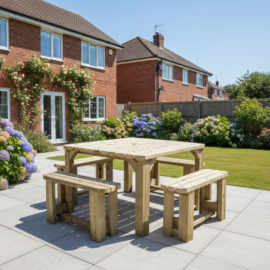 QUADRUM Rounded Picnic Table With 4 Benches - Image 3