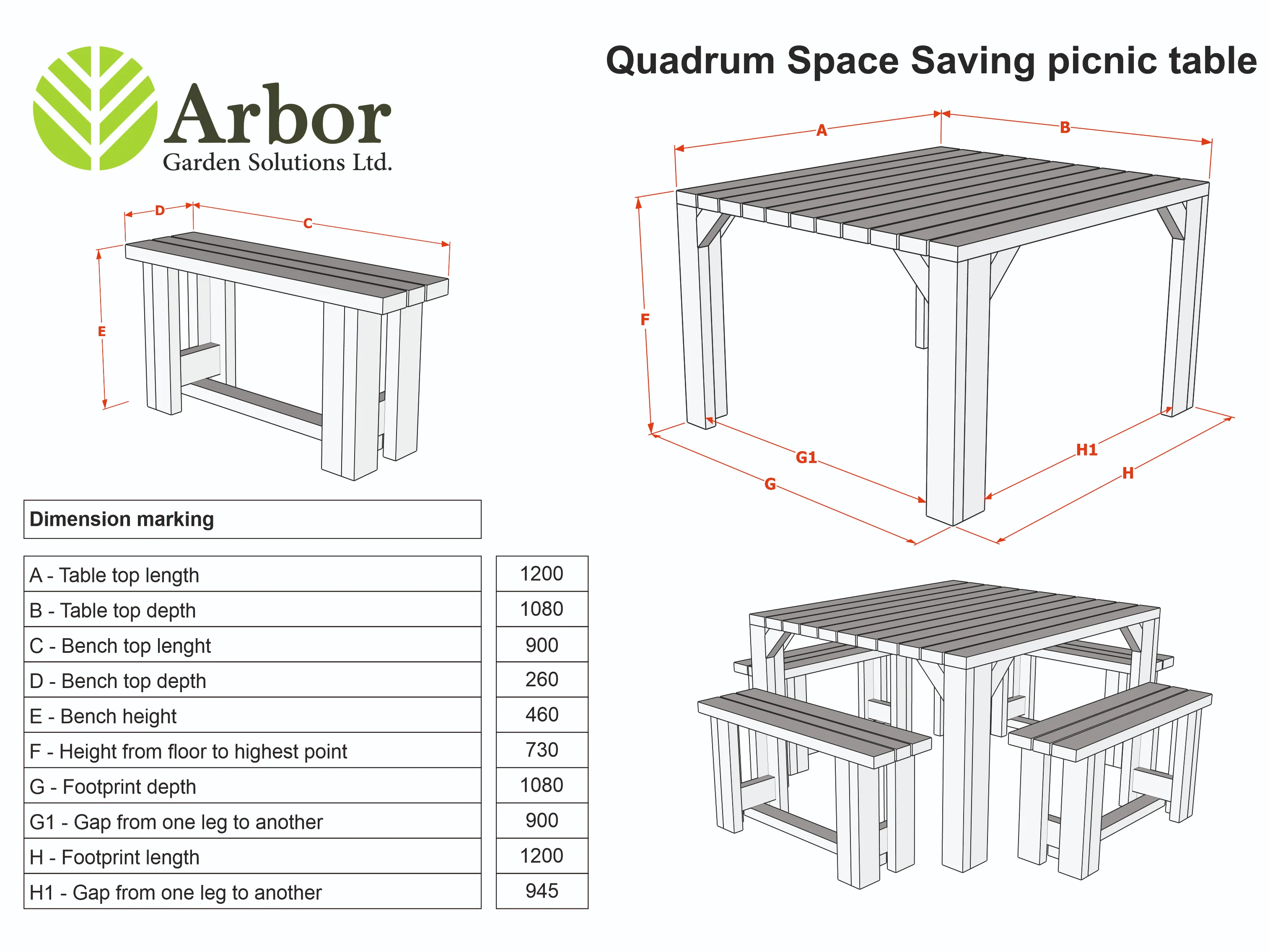 QUADRUM Rounded Picnic Table With 4 Benches - Rustic Finish - Image 2