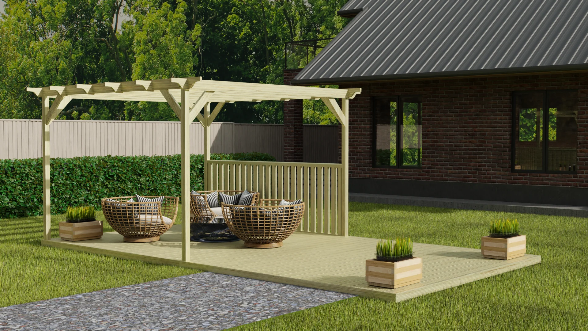 Rectangular Pergola And Decking Kit With Balustrade V.4 - Image 3
