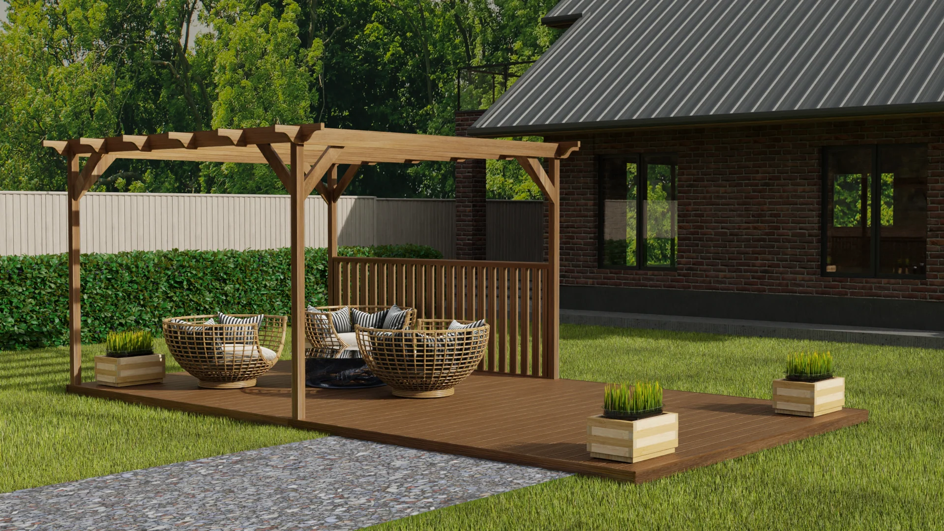 Rectangular Pergola And Decking Kit With Balustrade V.4 - Image 5
