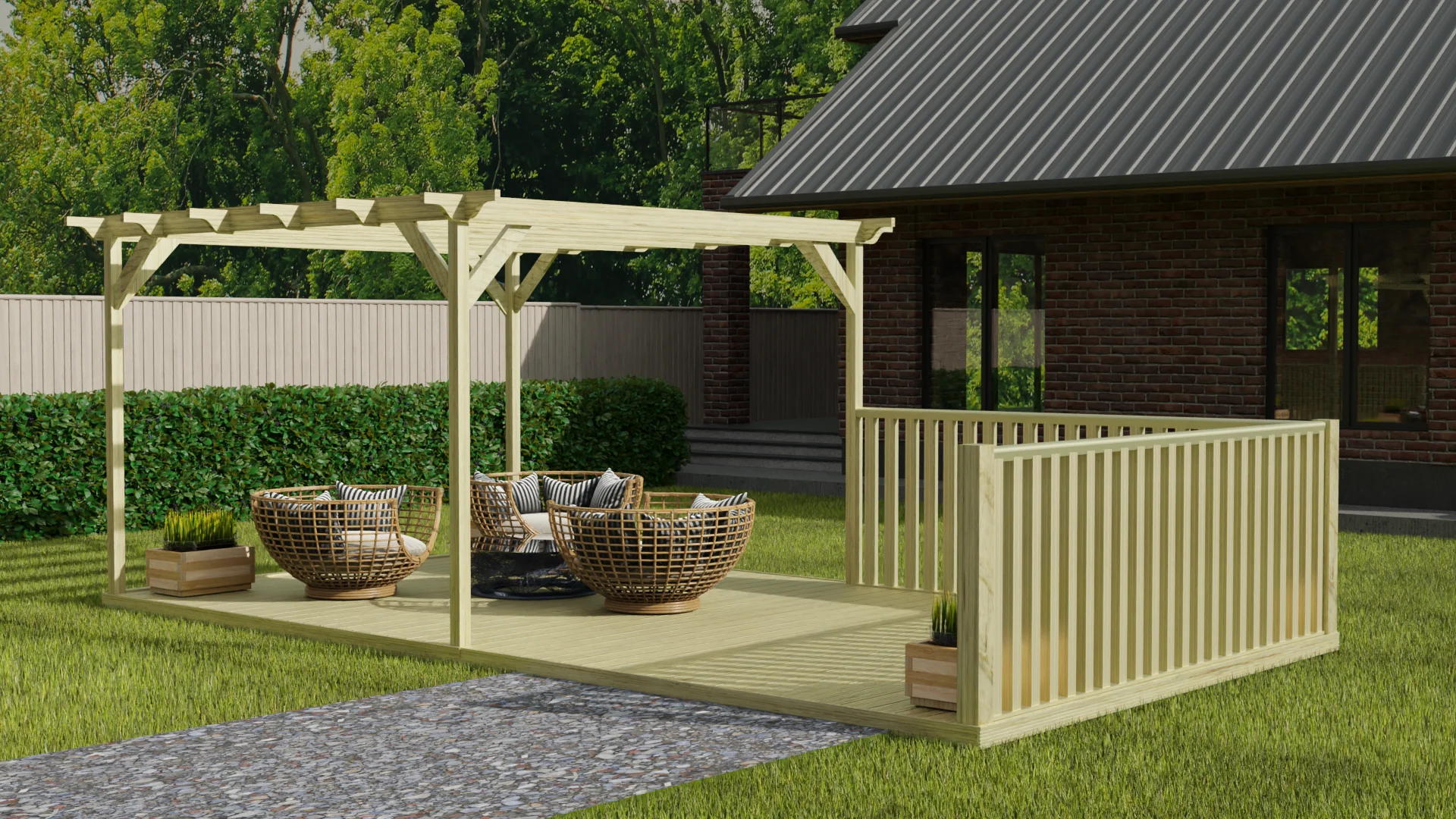 Rectangular Pergola And Decking Kit With Balustrade V.6 - Image 3