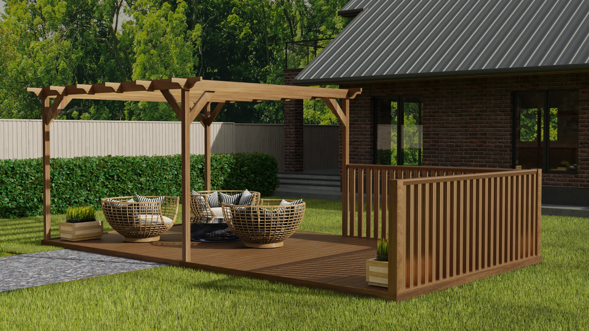 Rectangular Pergola And Decking Kit With Balustrade V.6 - Image 5