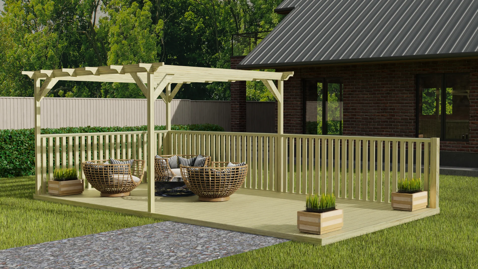 Rectangular Pergola And Decking Kit With Balustrade V.8 - Image 3