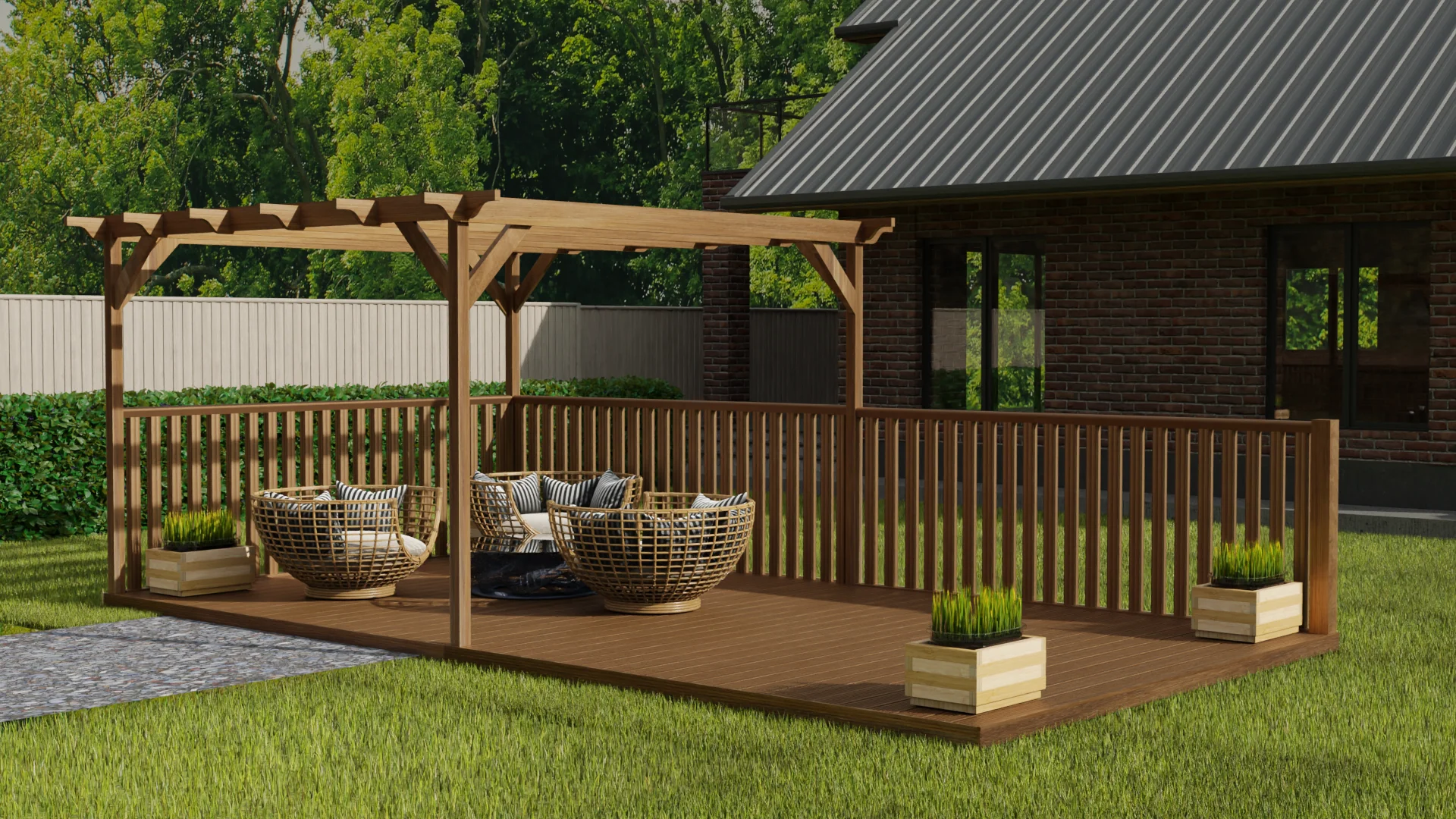 Rectangular Pergola And Decking Kit With Balustrade V.8 - Image 5