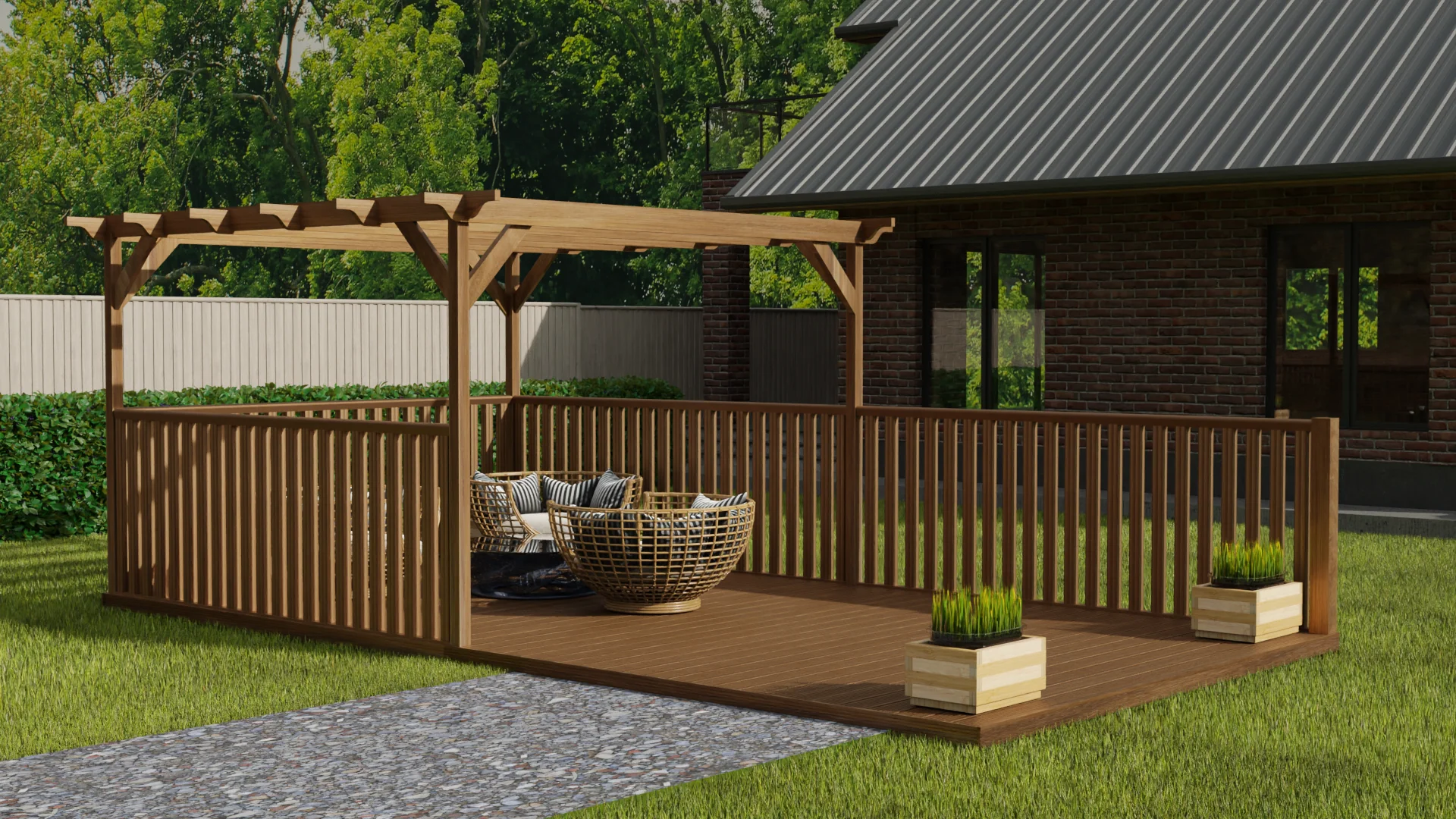 Rectangular Pergola And Decking Kit With Balustrade V.9 - Image 3