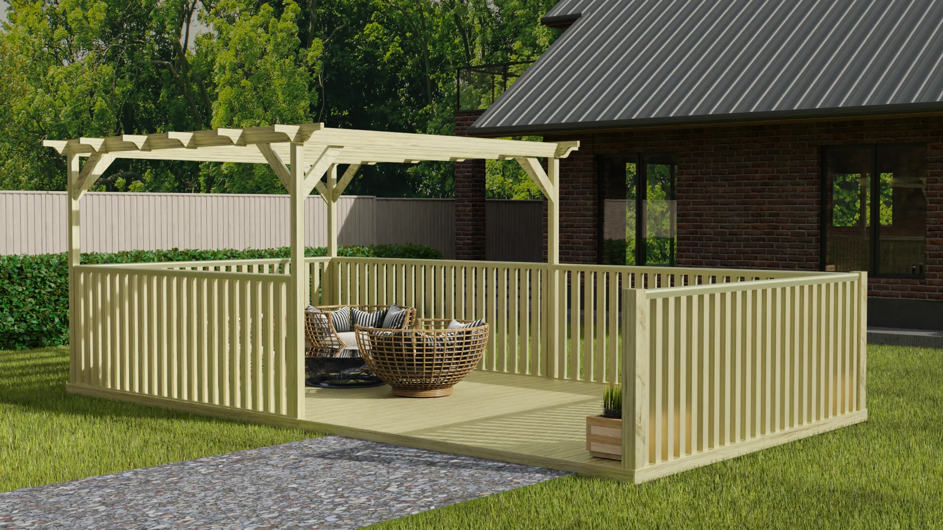 Rectangular Pergola and Decking Kit With Balustrades V.10 - Image 3