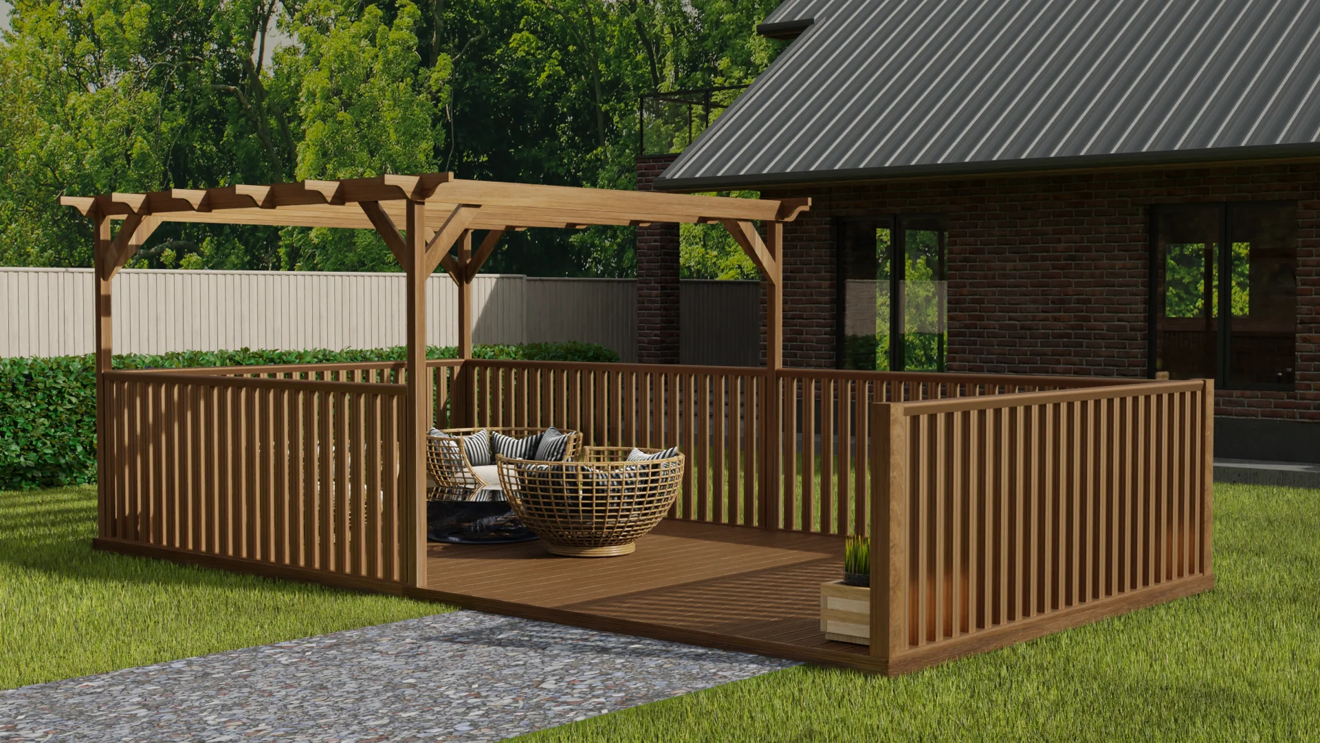 Rectangular Pergola and Decking Kit With Balustrades V.10 - Image 5