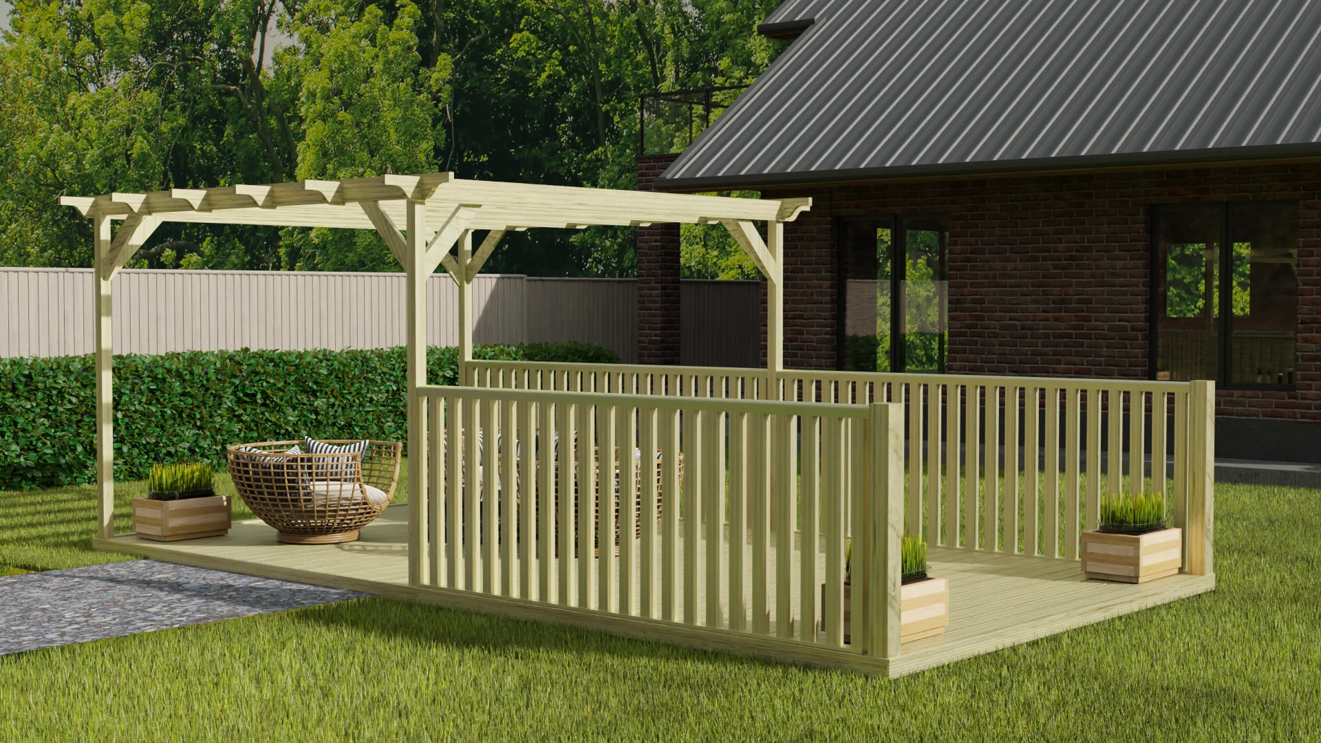 Rectangular Pergola and Decking Kit With Balustrades V.11 - Image 3