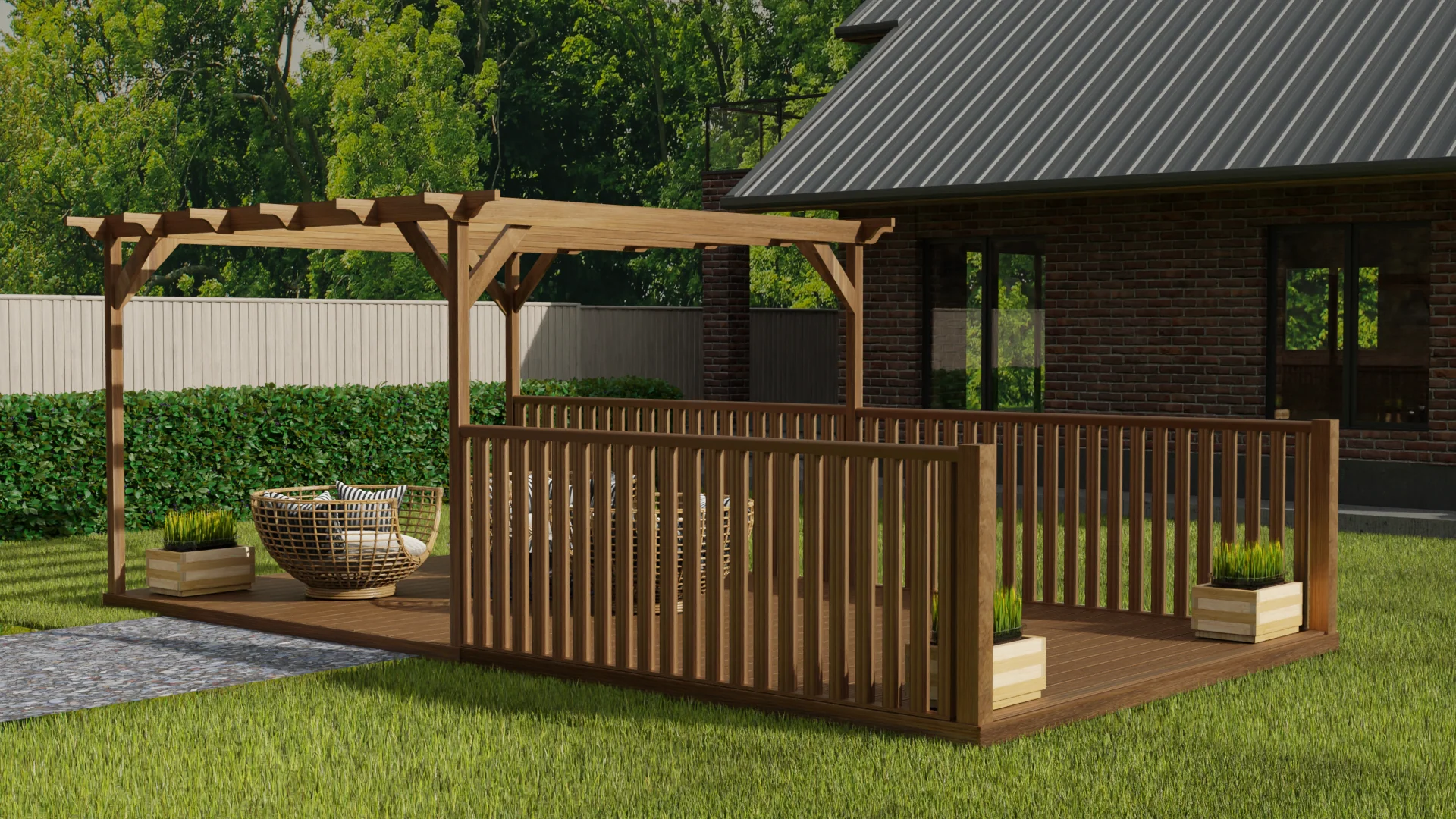 Rectangular Pergola and Decking Kit With Balustrades V.11 - Image 5