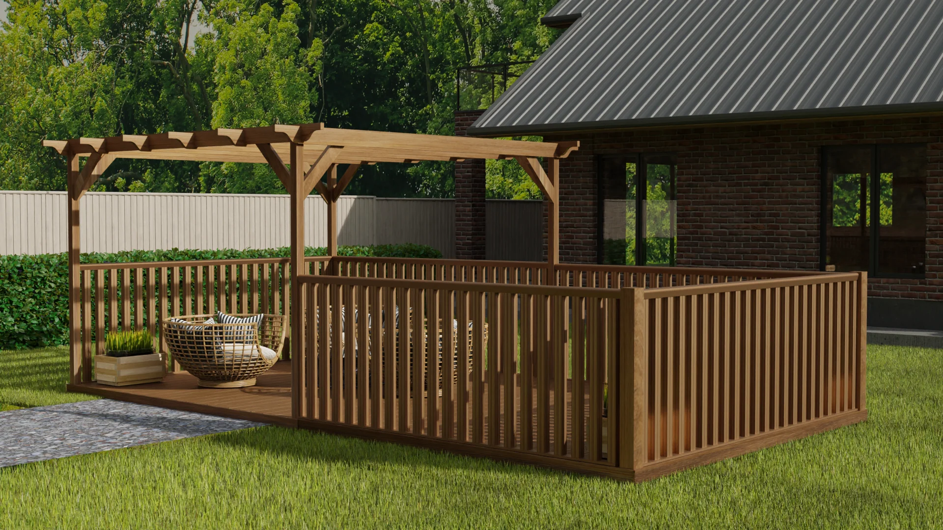 Rectangular Pergola and Decking Kit With Balustrades V.12 - Image 4