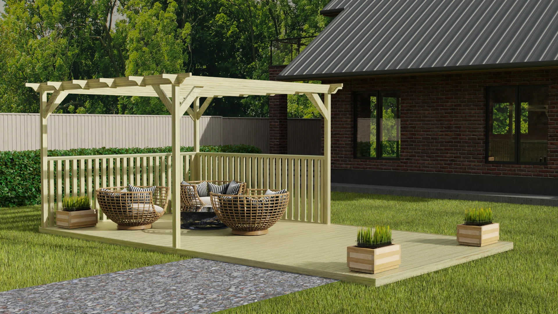 Rectangular Pergola and Decking Kit With Balustrades V.2 - Image 3