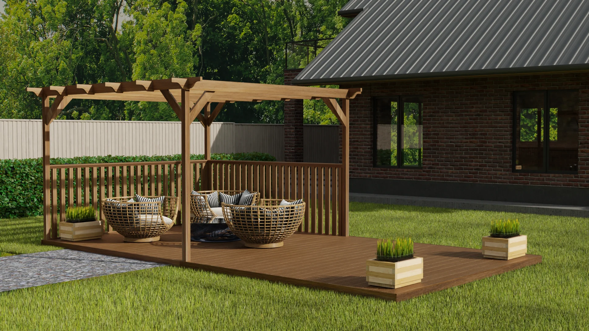 Rectangular Pergola and Decking Kit With Balustrades V.2 - Image 5