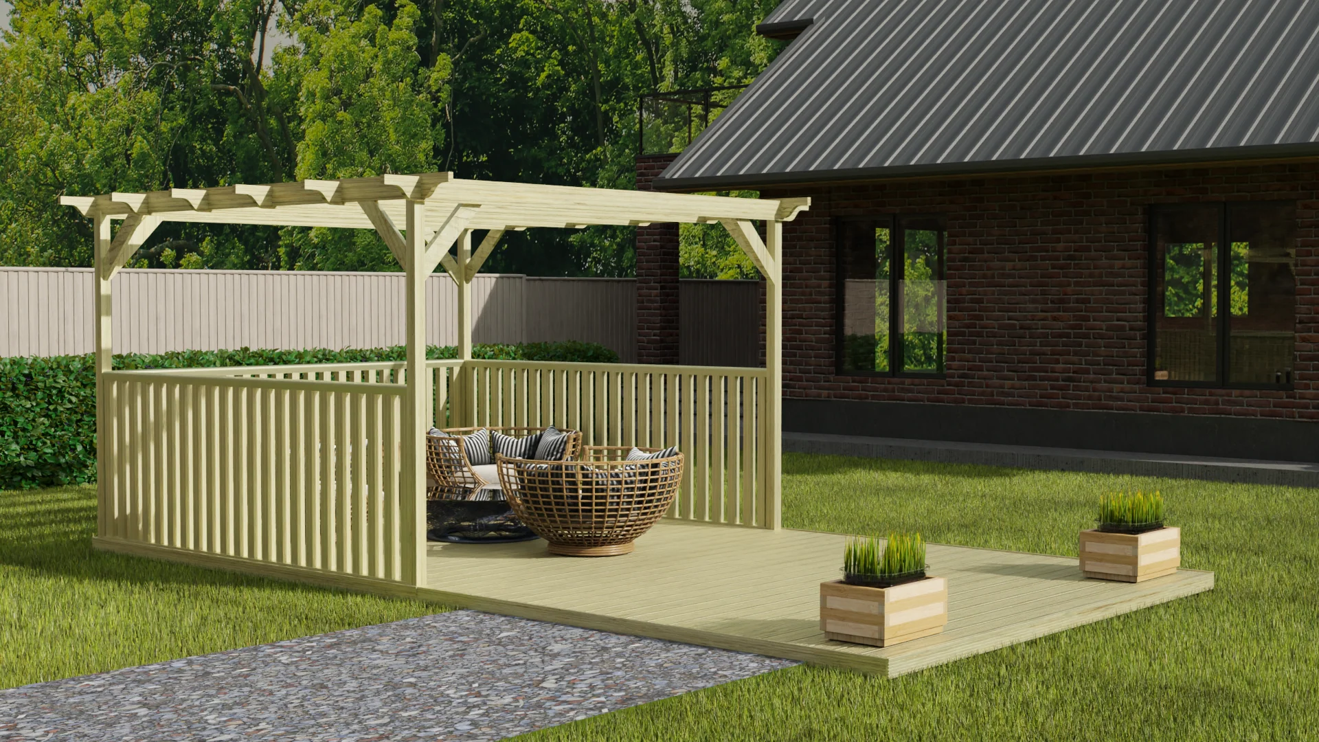 Rectangular Pergola and Decking Kit With Balustrades V.3 - Image 3