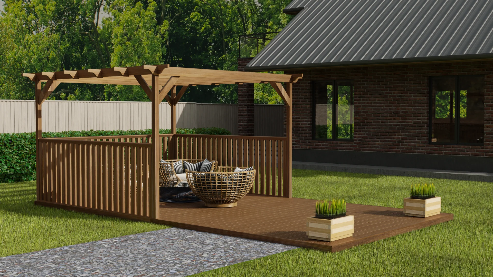 Rectangular Pergola and Decking Kit With Balustrades V.3 - Image 5