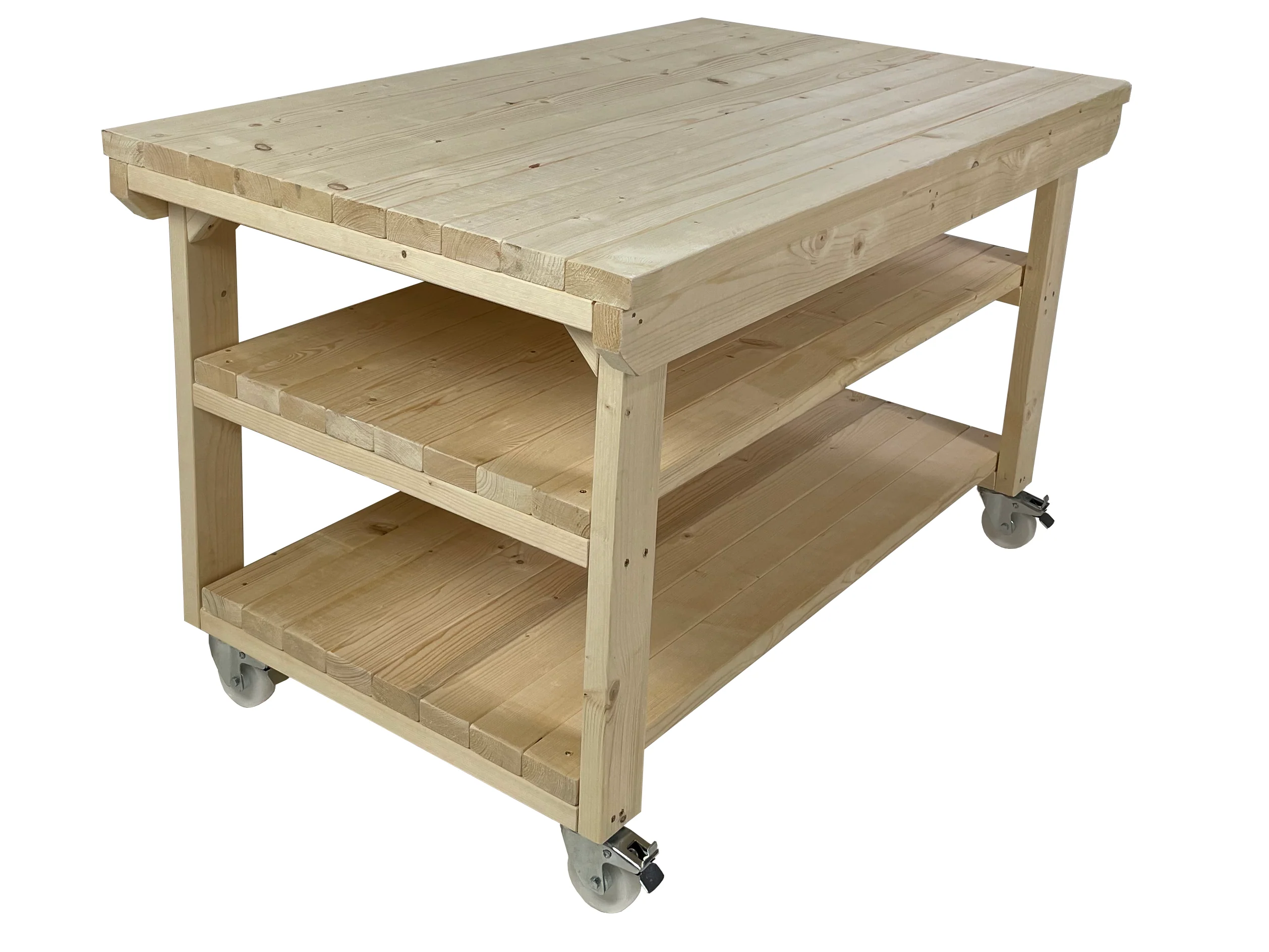Rotem Wooden Kiln-Dry Workbench Depth-3ft With Wheels and Double Shelf - Image 4