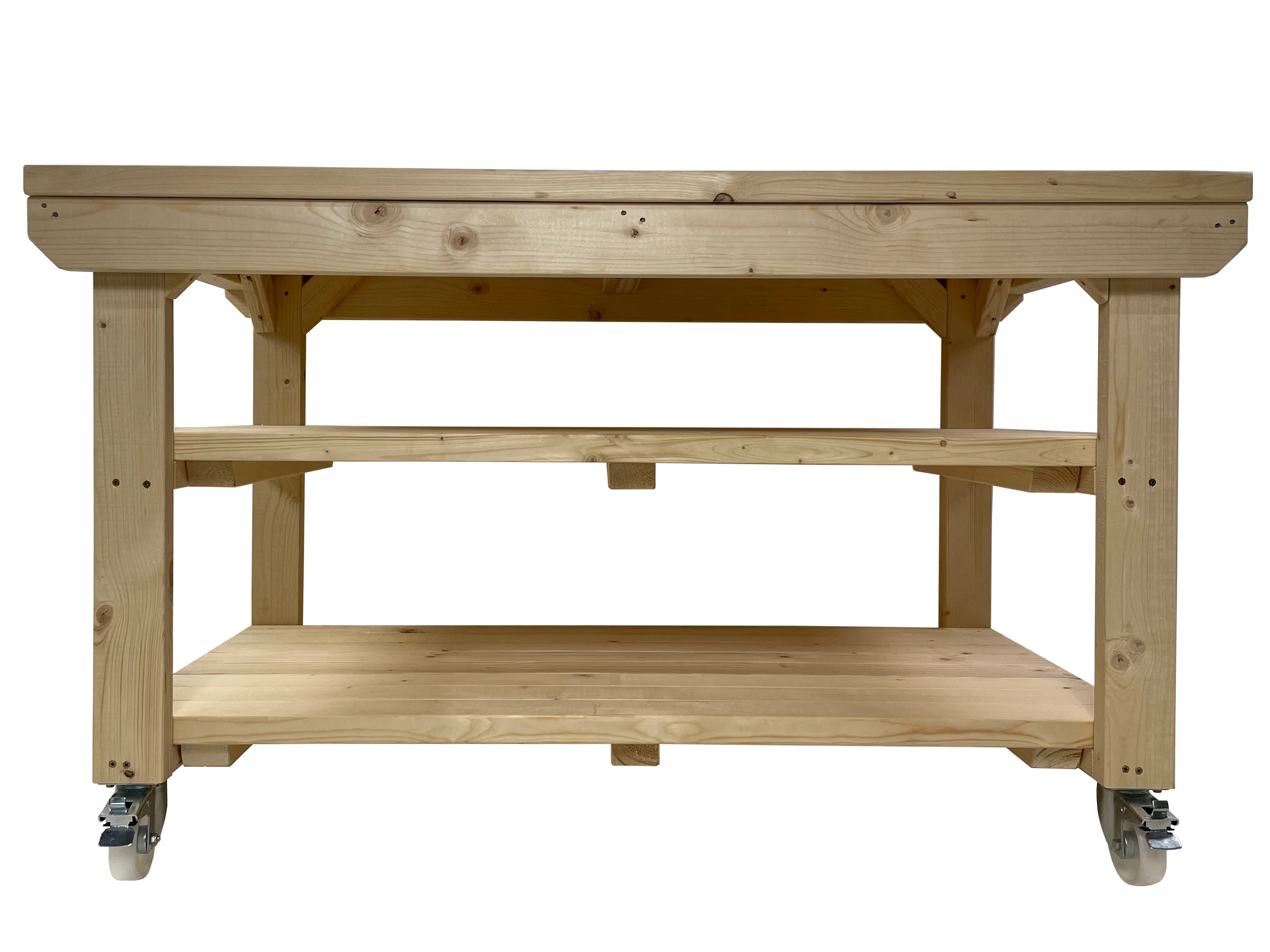 Rotem Wooden Kiln-Dry Workbench Depth-3ft With Wheels and Double Shelf - Image 7