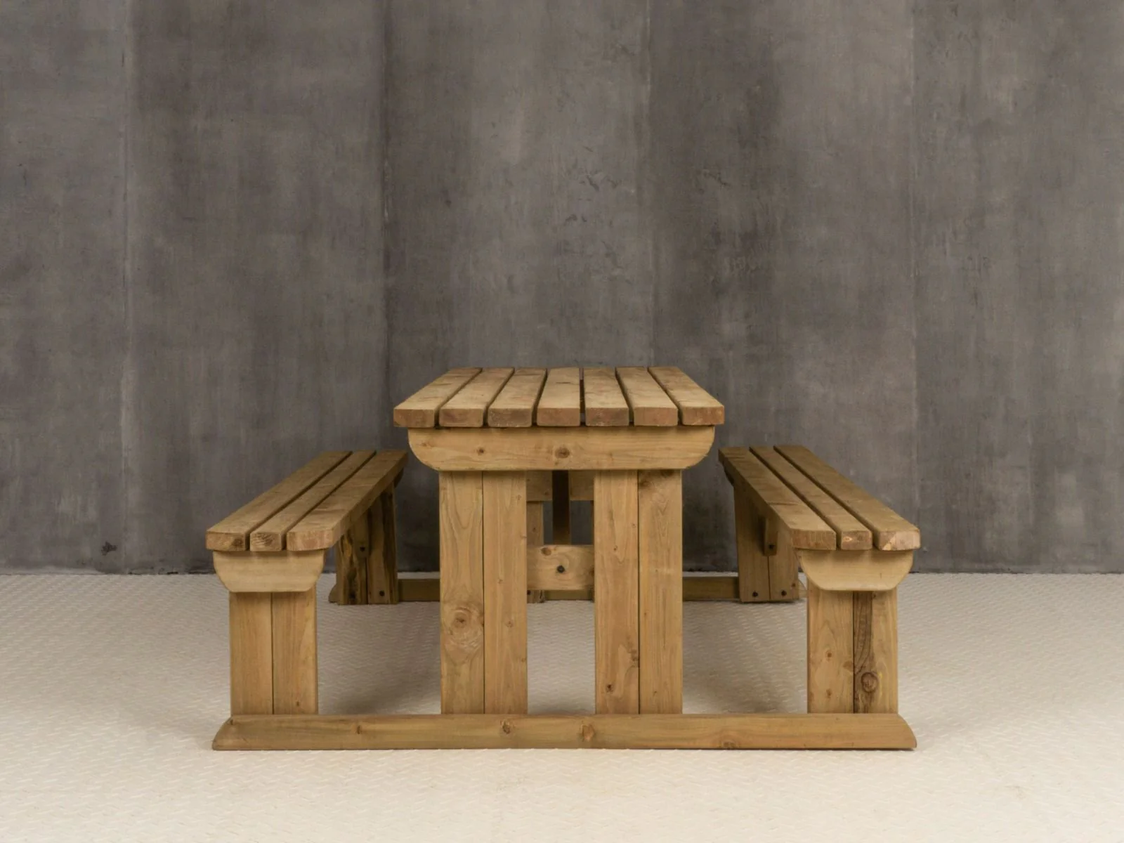 Abies Rounded Picnic Table and Benches Set - Rustic Finish - Image 11