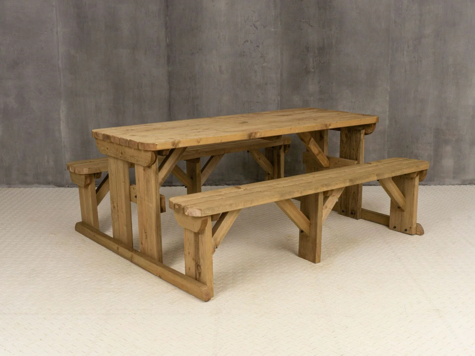 Abies Rounded Picnic Table and Benches Set - Rustic Finish - Image 12