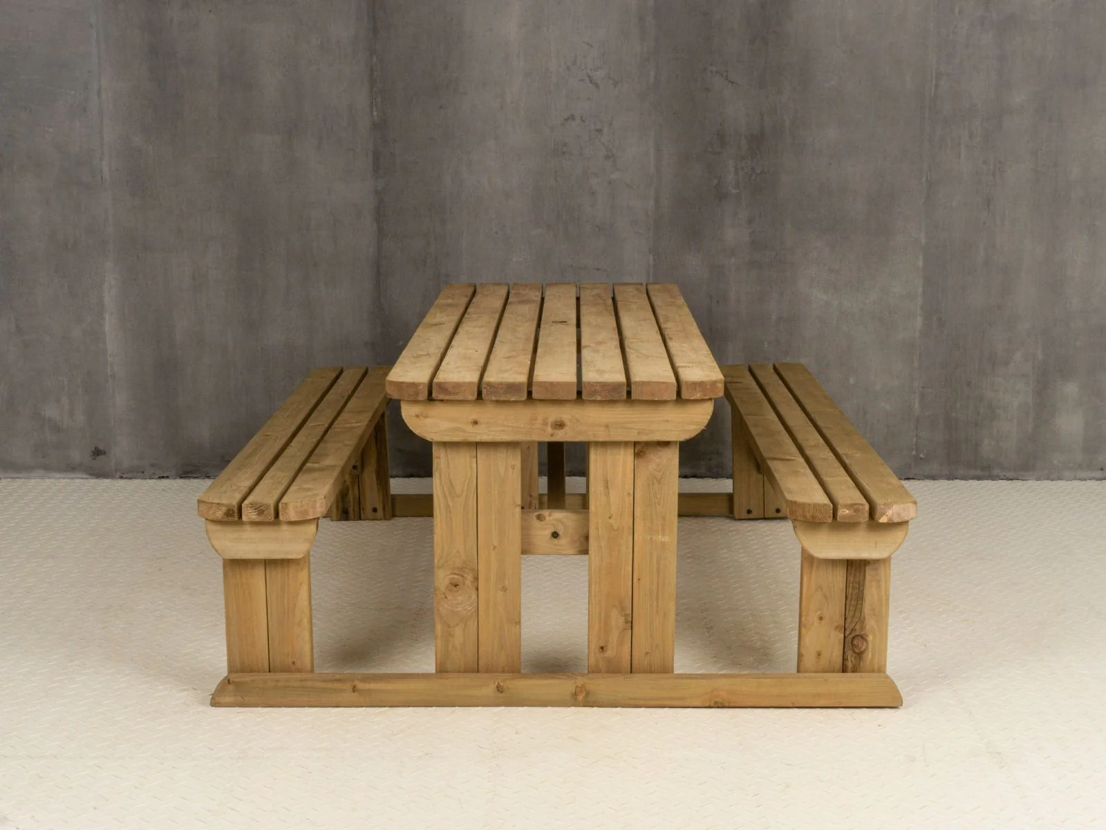 Abies Rounded Picnic Table and Benches Set - Rustic Finish - Image 13