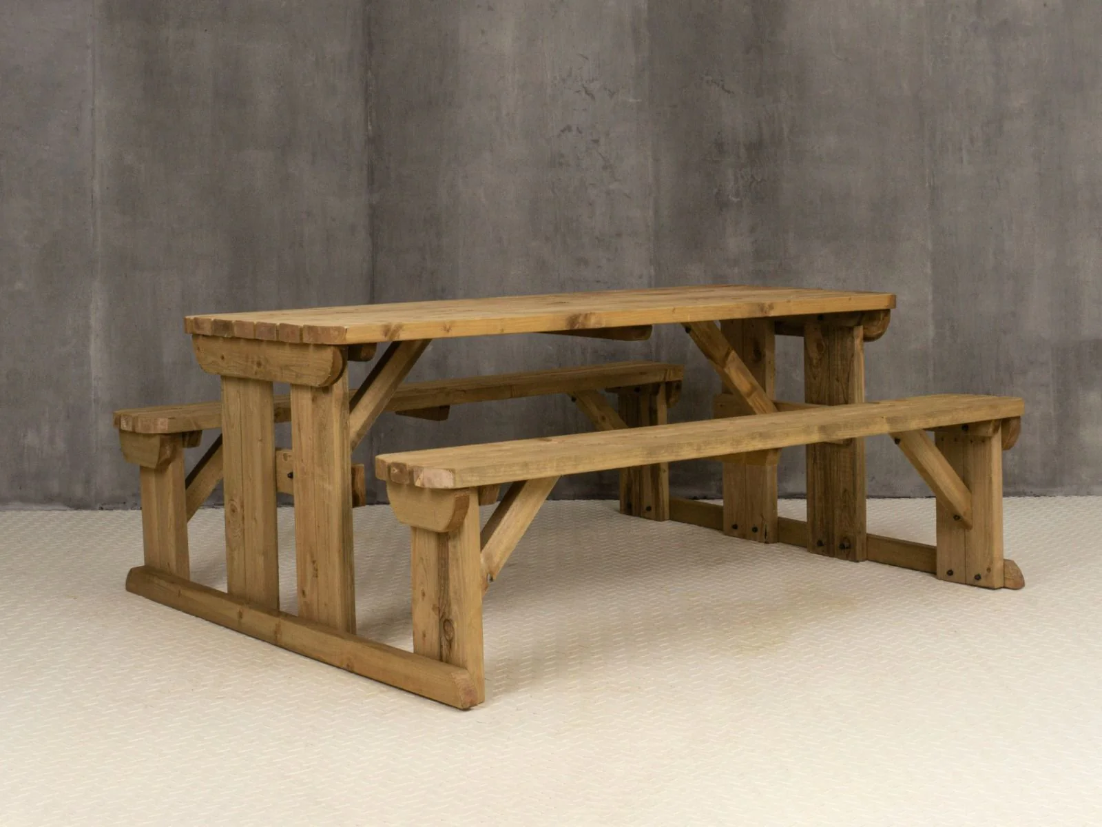 Abies Rounded Picnic Table and Benches Set - Rustic Finish - Image 14