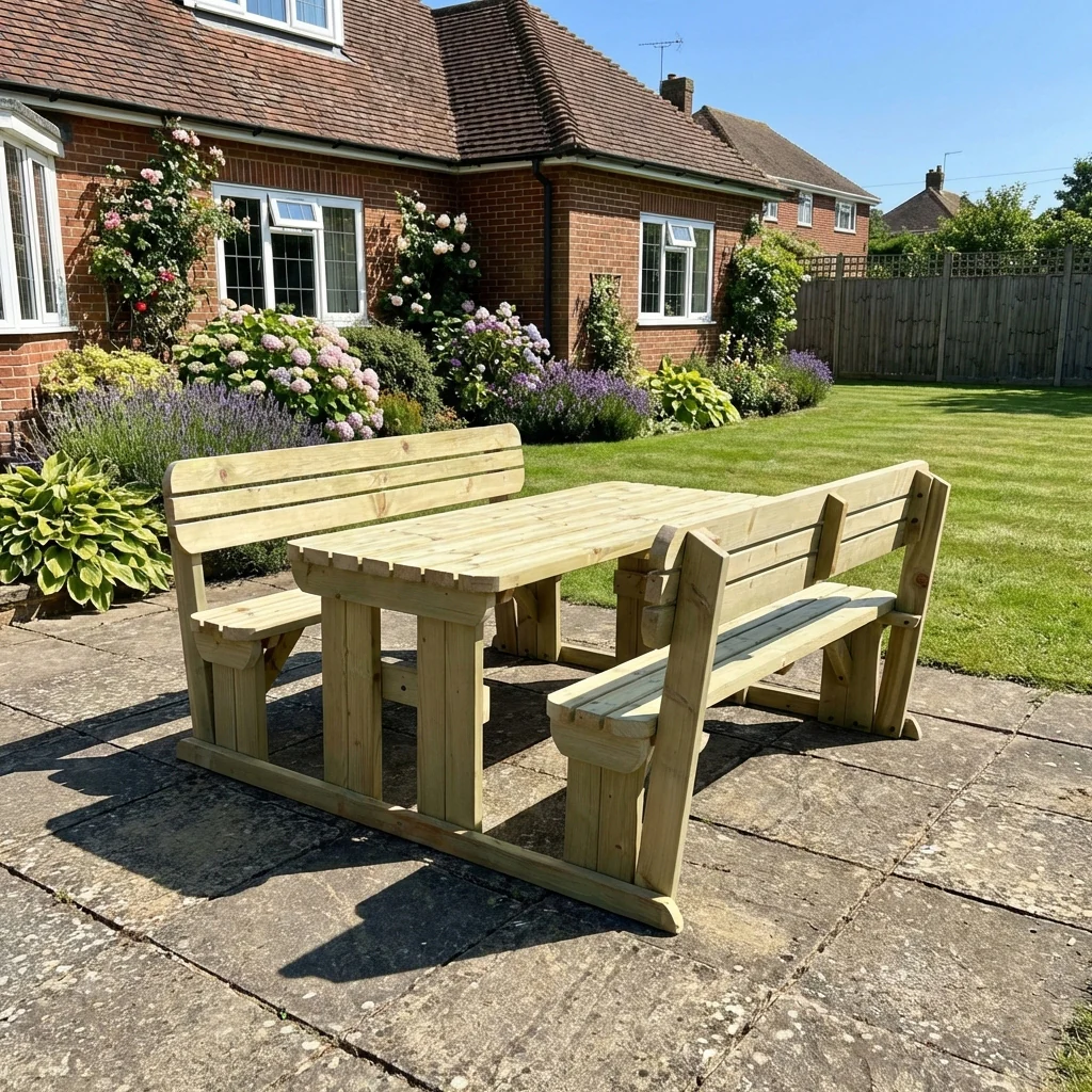 Rounded Alders Picnic Table Benches Set With Backrest - Image 5