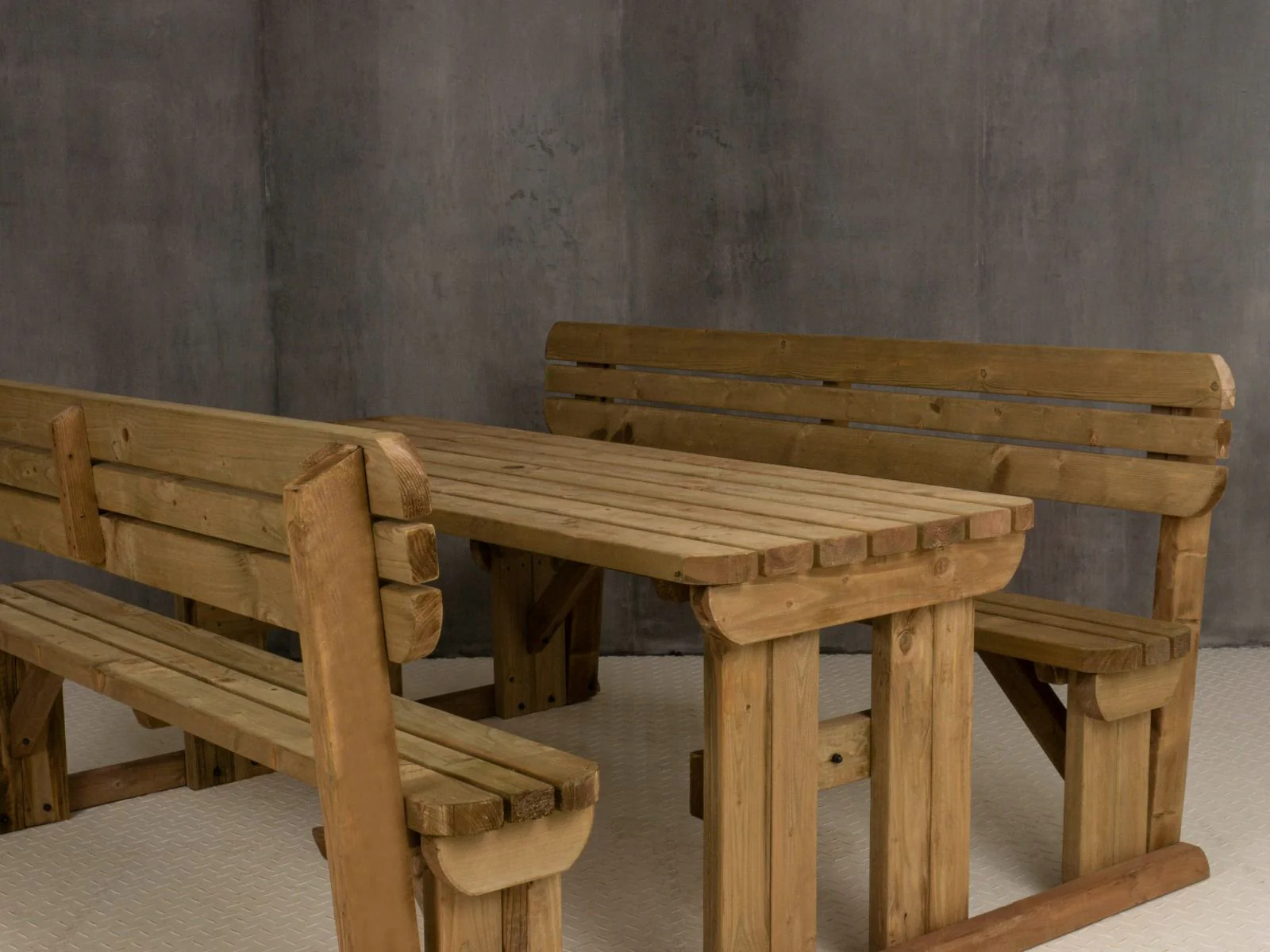 Alders Rounded Picnic Table and Benches Set With Backrest - Rustic Finish - Image 10
