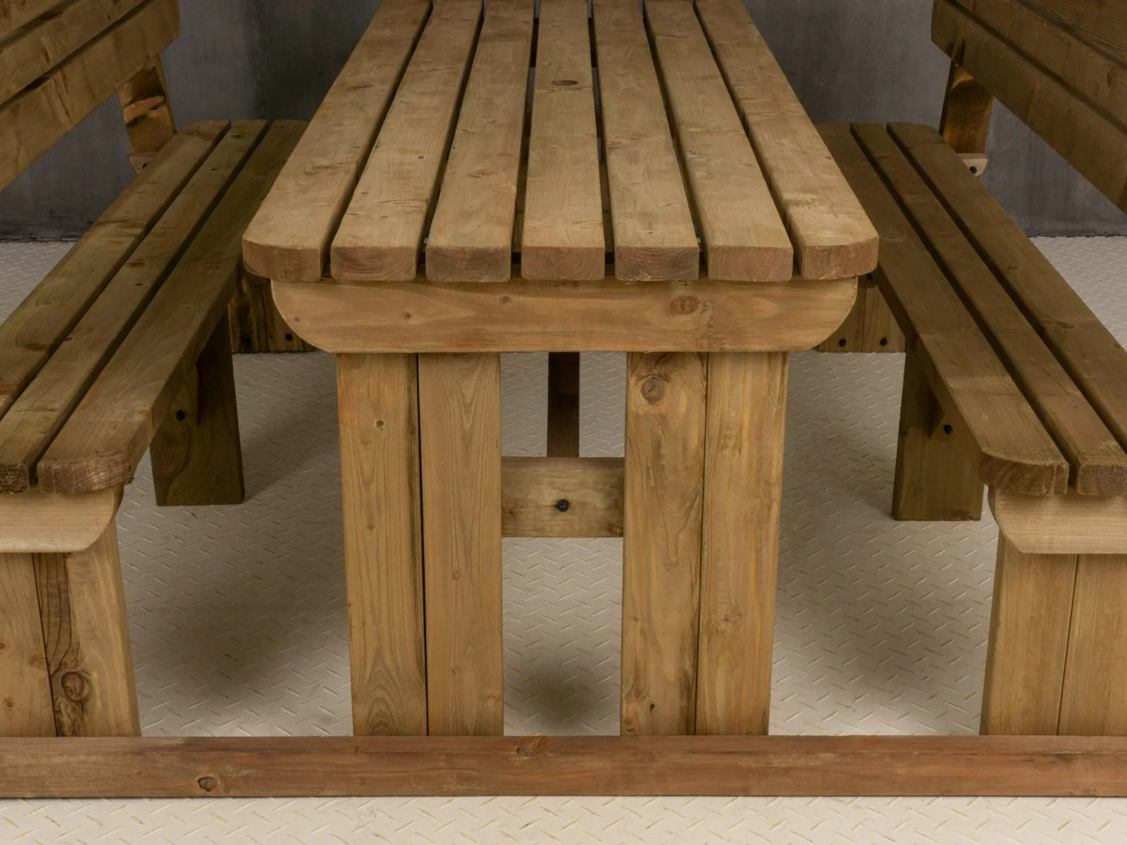 Alders Rounded Picnic Table and Benches Set With Backrest - Rustic Finish - Image 12