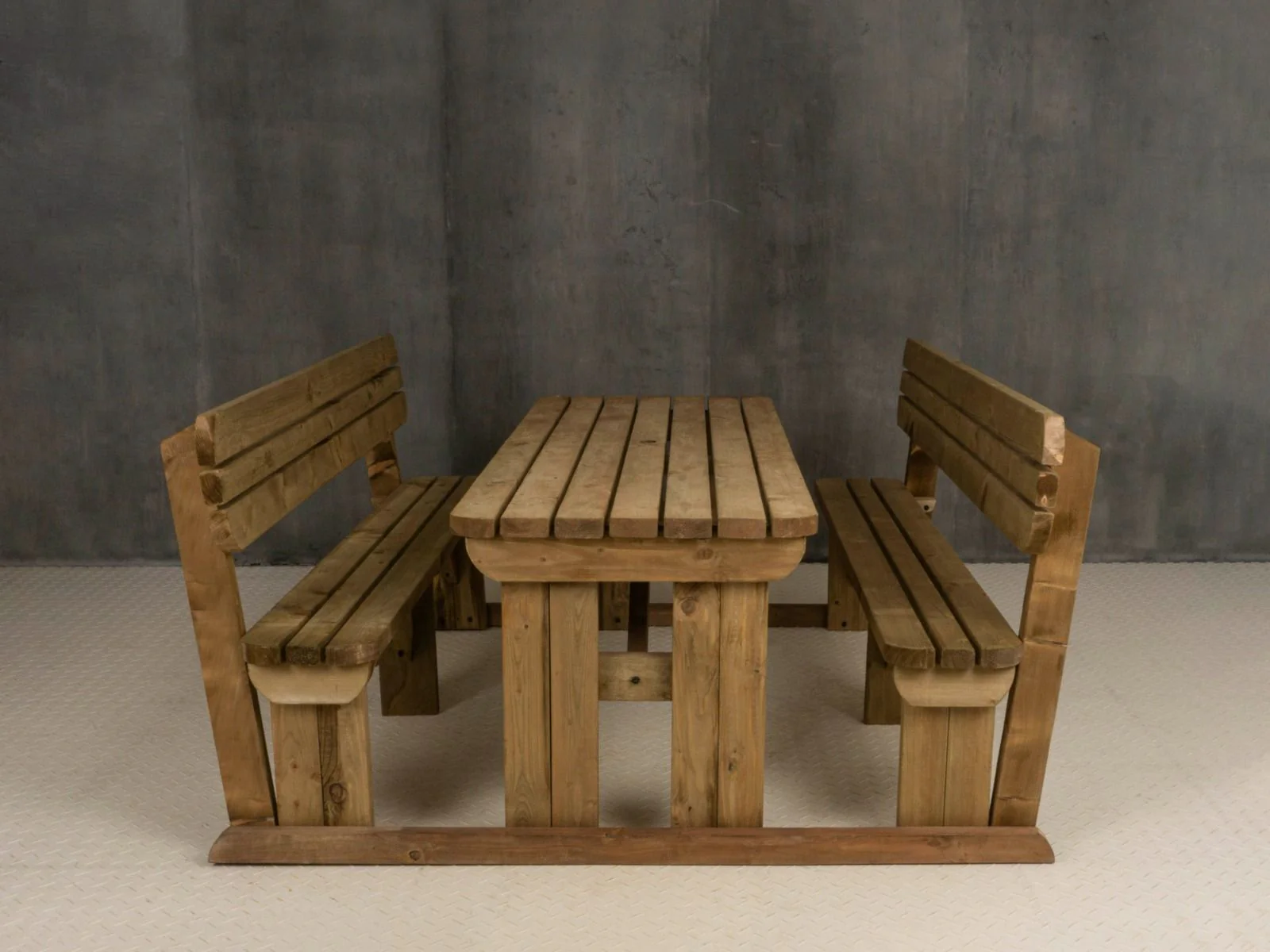 Alders Rounded Picnic Table and Benches Set With Backrest - Rustic Finish - Image 13