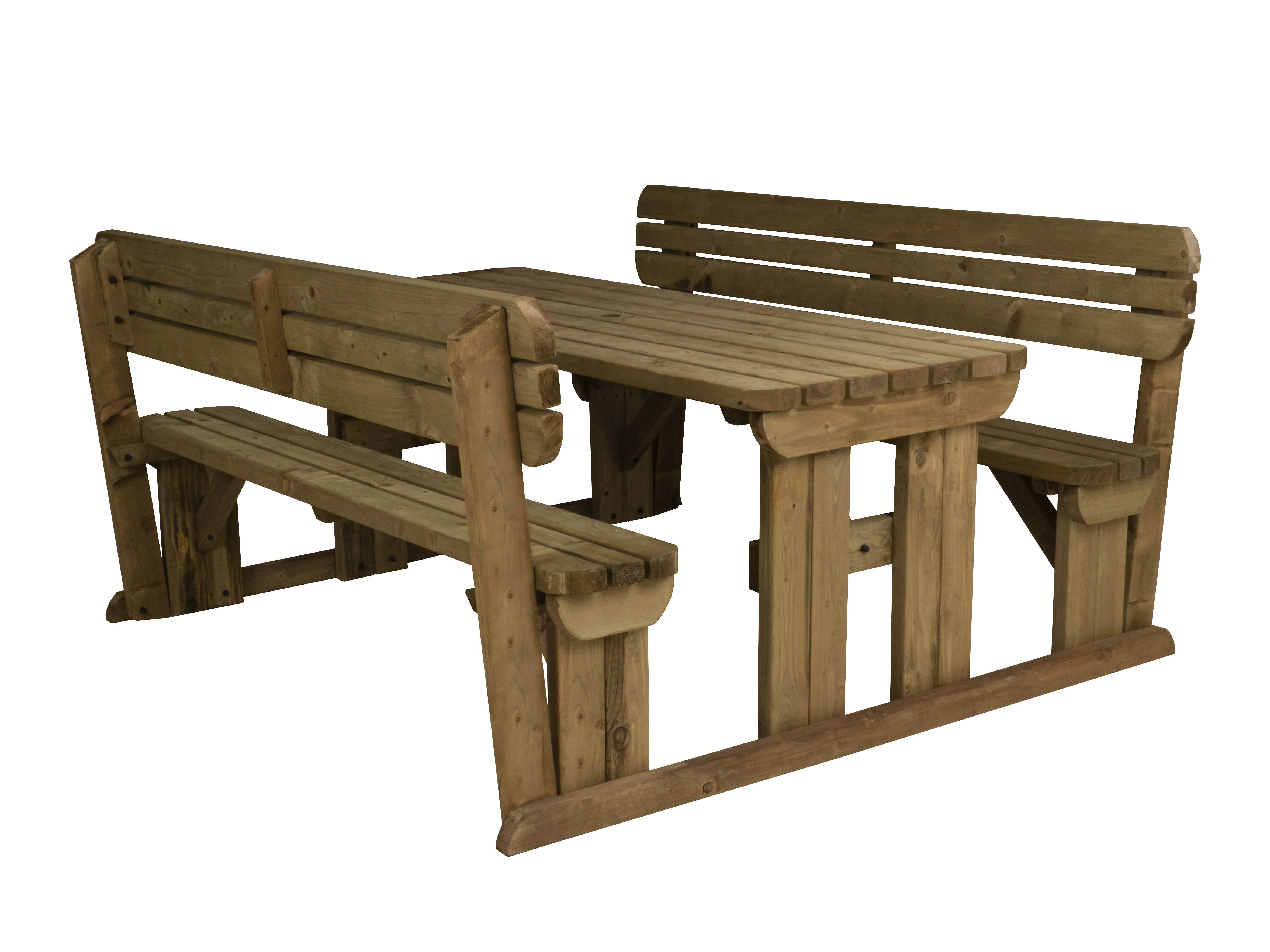 Alders Rounded Picnic Table and Benches Set With Backrest - Rustic Finish - Image 16