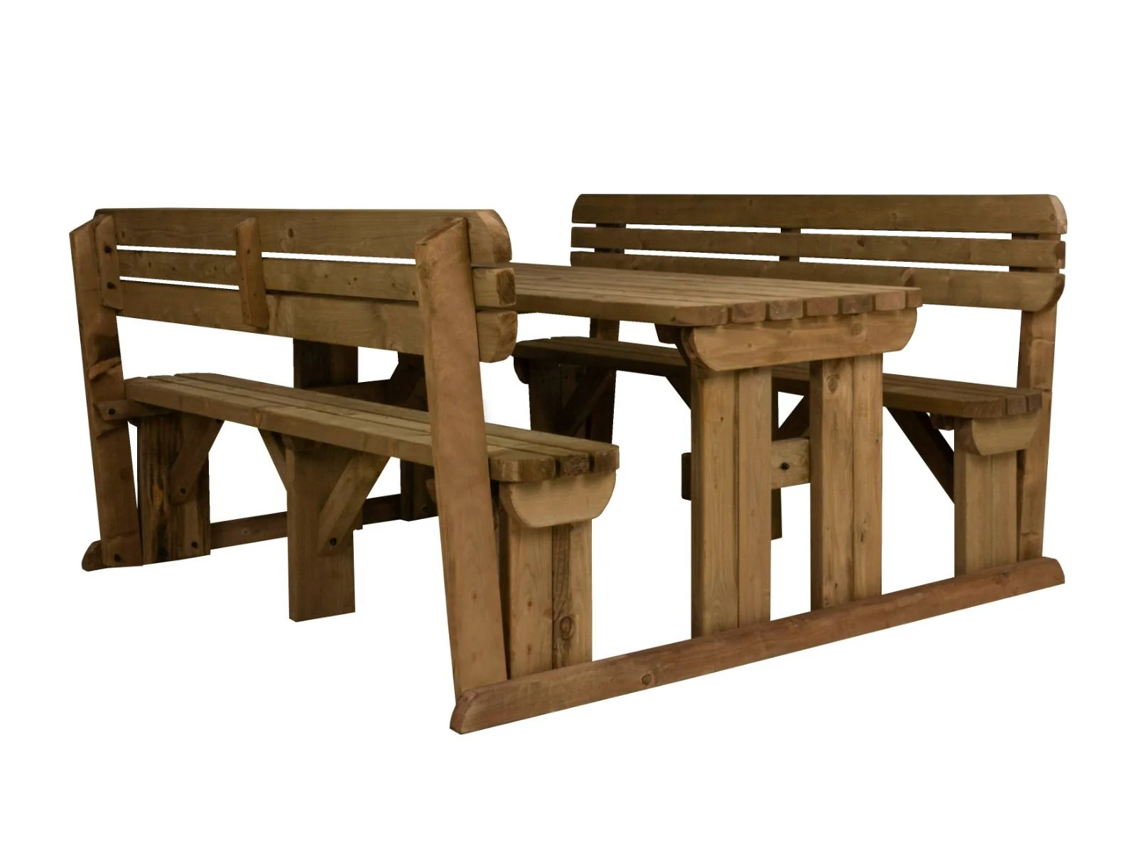 Alders Rounded Picnic Table and Benches Set With Backrest - Rustic Finish - Image 7