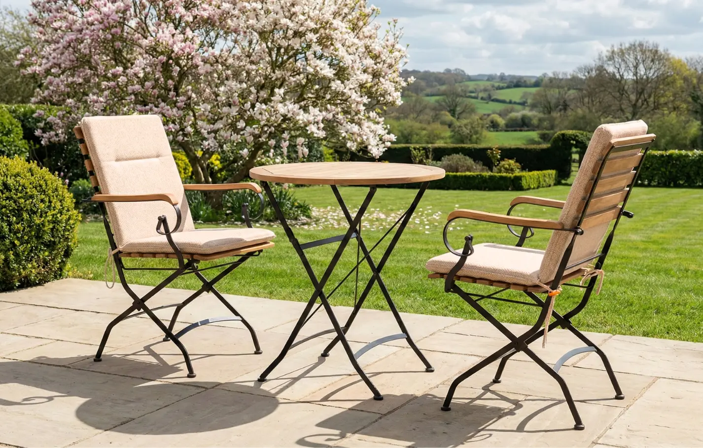 Sicily 2 Seater Teak and Wrought Iron Round 70cm Garden Dining Set - Image 12