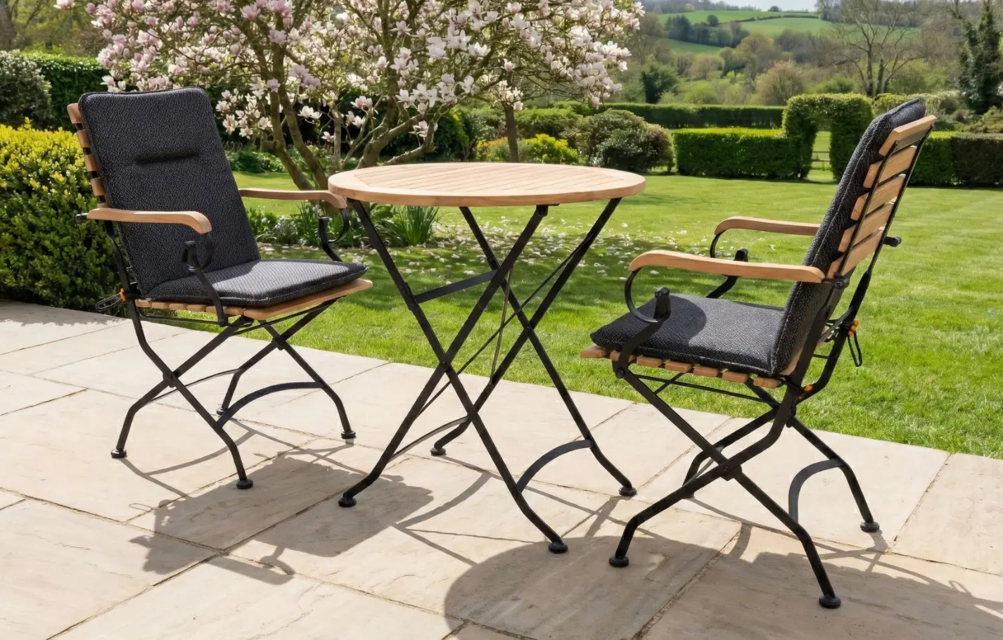Sicily 2 Seater Teak and Wrought Iron Round 70cm Garden Dining Set - Image 13