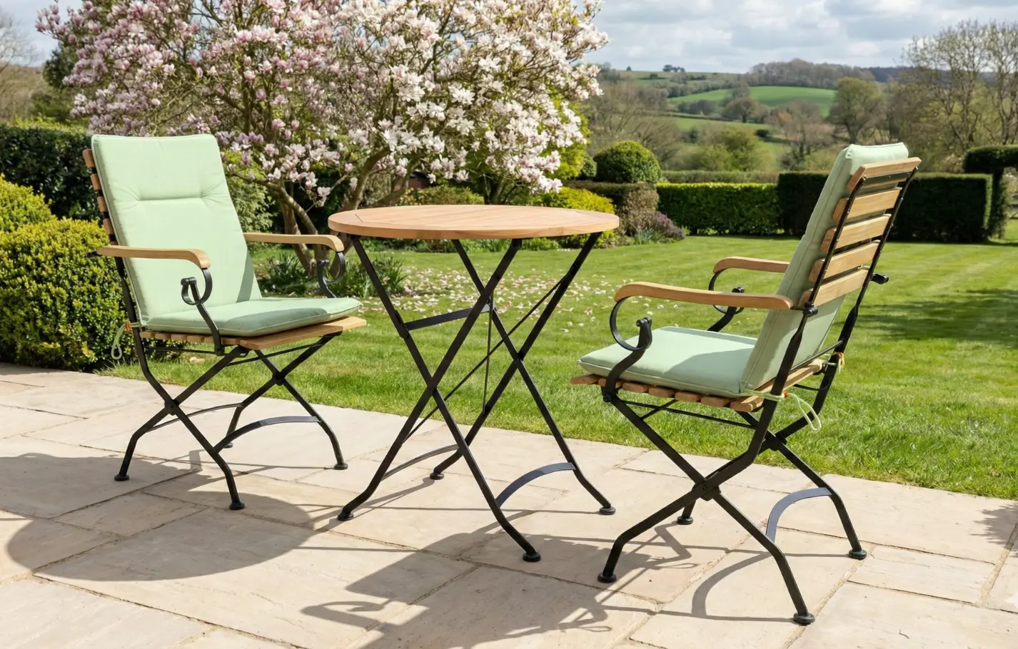 Sicily 2 Seater Teak and Wrought Iron Round 70cm Garden Dining Set - Image 14
