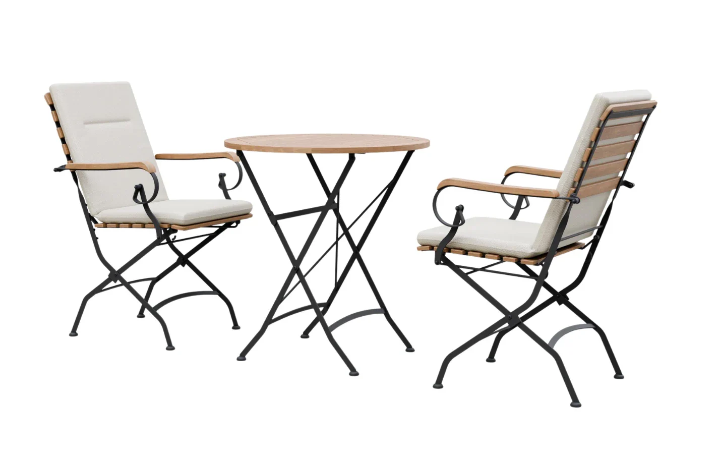 Sicily 2 Seater Teak and Wrought Iron Round 70cm Garden Dining Set - Image 2