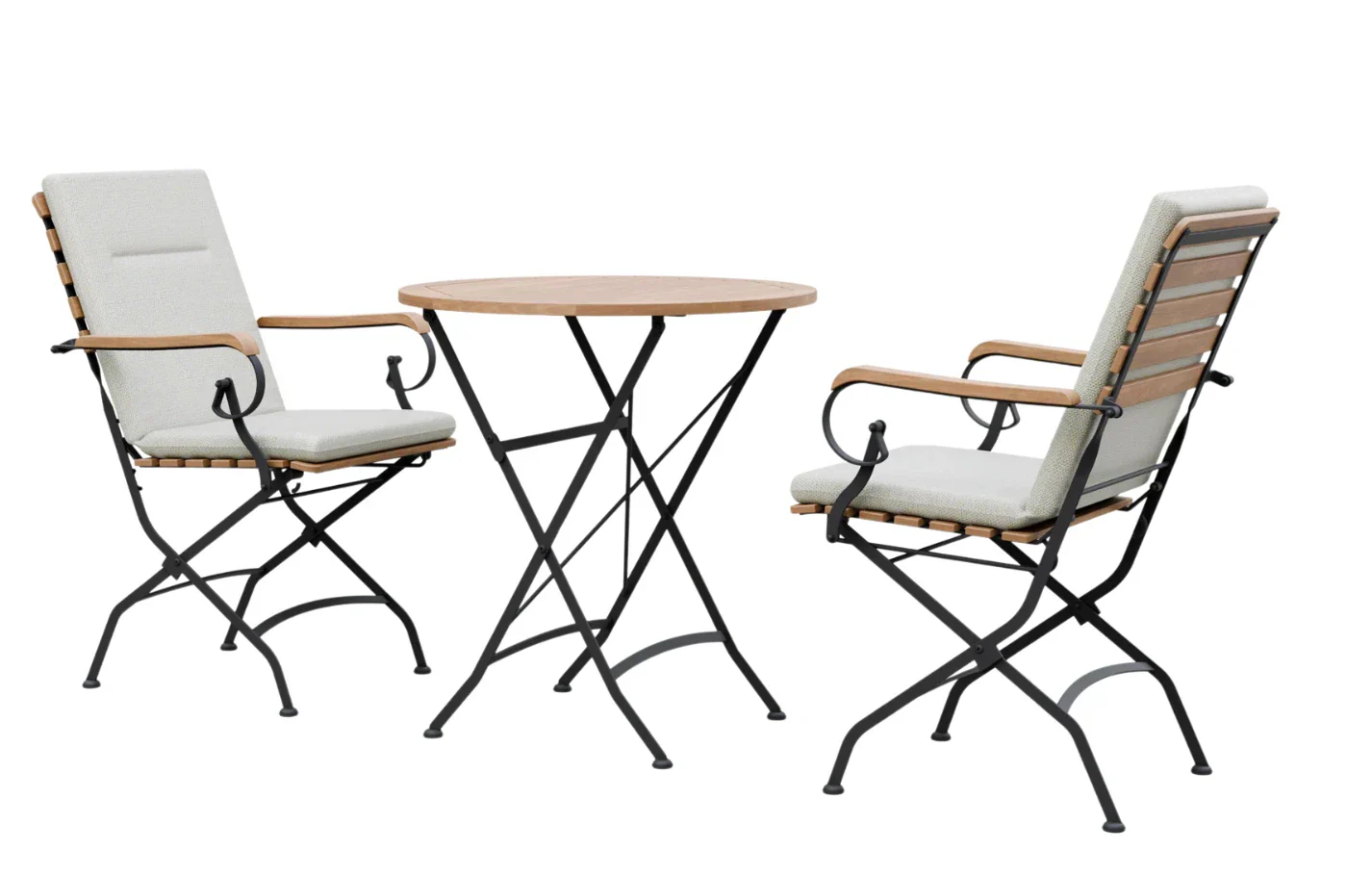 Sicily 2 Seater Teak and Wrought Iron Round 70cm Garden Dining Set - Image 8