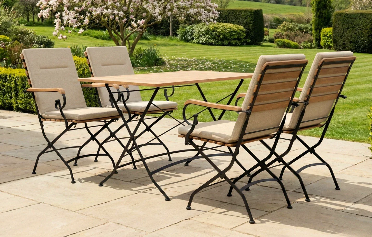 Sicily 4 Seater Teak and Wrought Iron Rectangular 120cm Garden Dining Set - Image 13