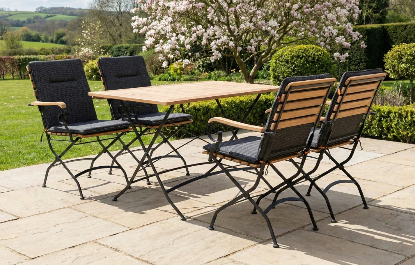 Sicily 4 Seater Teak and Wrought Iron Rectangular 120cm Garden Dining Set - Image 14