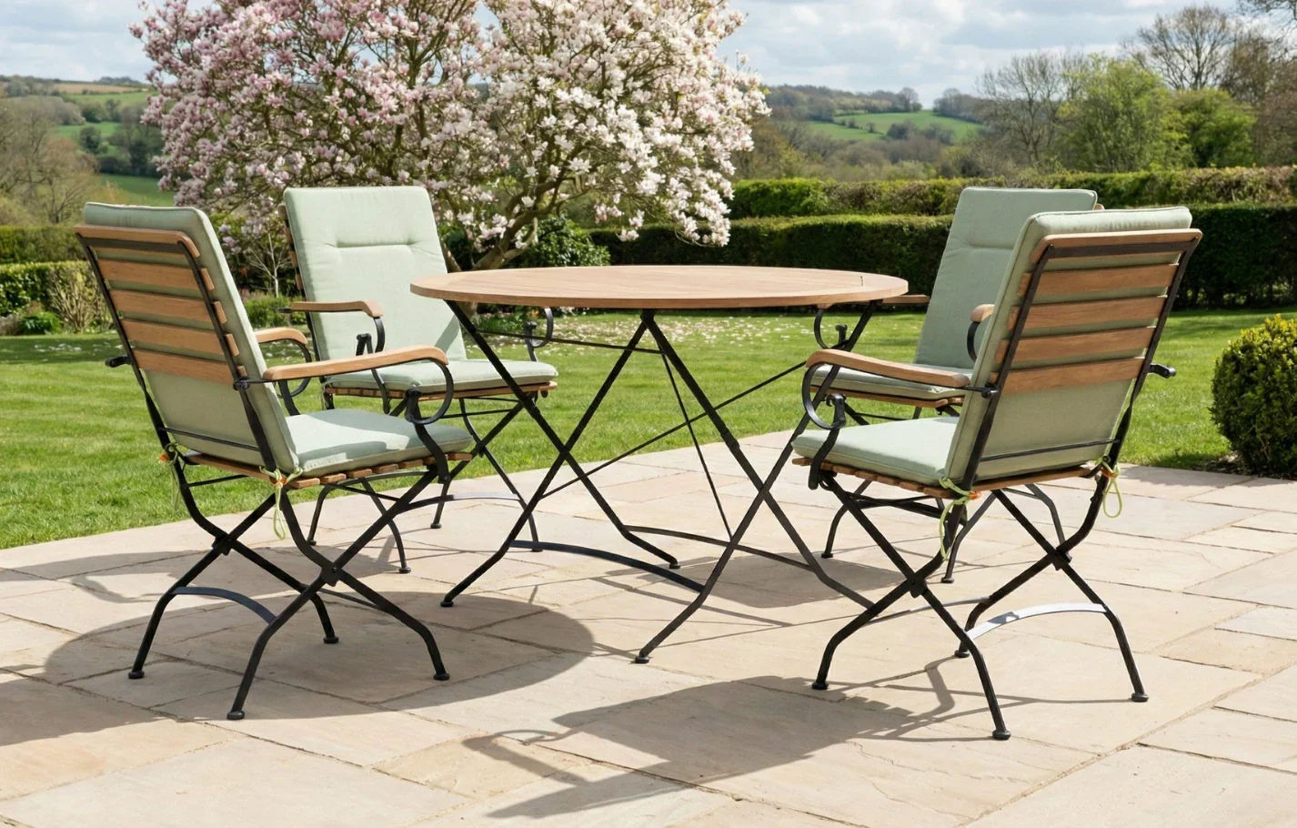 Sicily 4 Seater Teak and Wrought Iron Round 110cm Garden Dining Set - Image 14